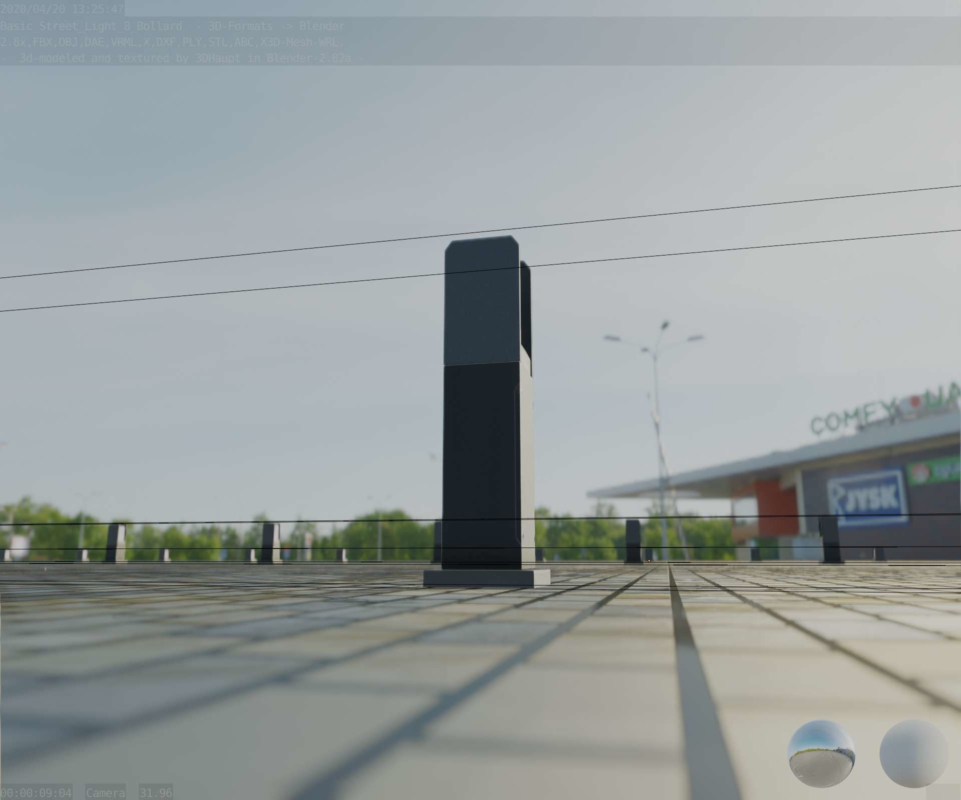 Street Light 8 Bollard 500mm Basic Version 1 Low-poly 3D model_27