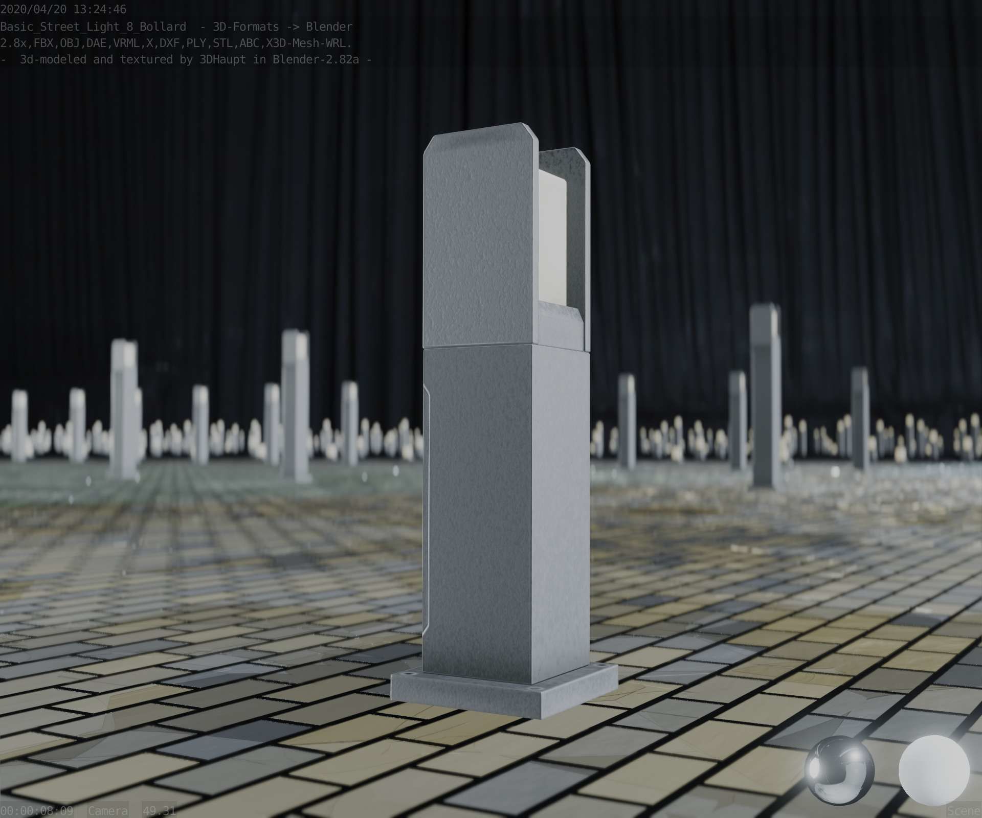 Street Light 8 Bollard 500mm Basic Version 1 Low-poly 3D model_11