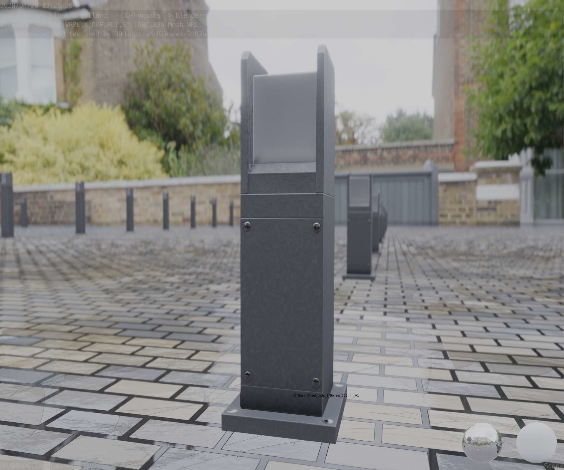 Street Light 8 Bollard 500mm Basic Version 1 Low-poly 3D model_6