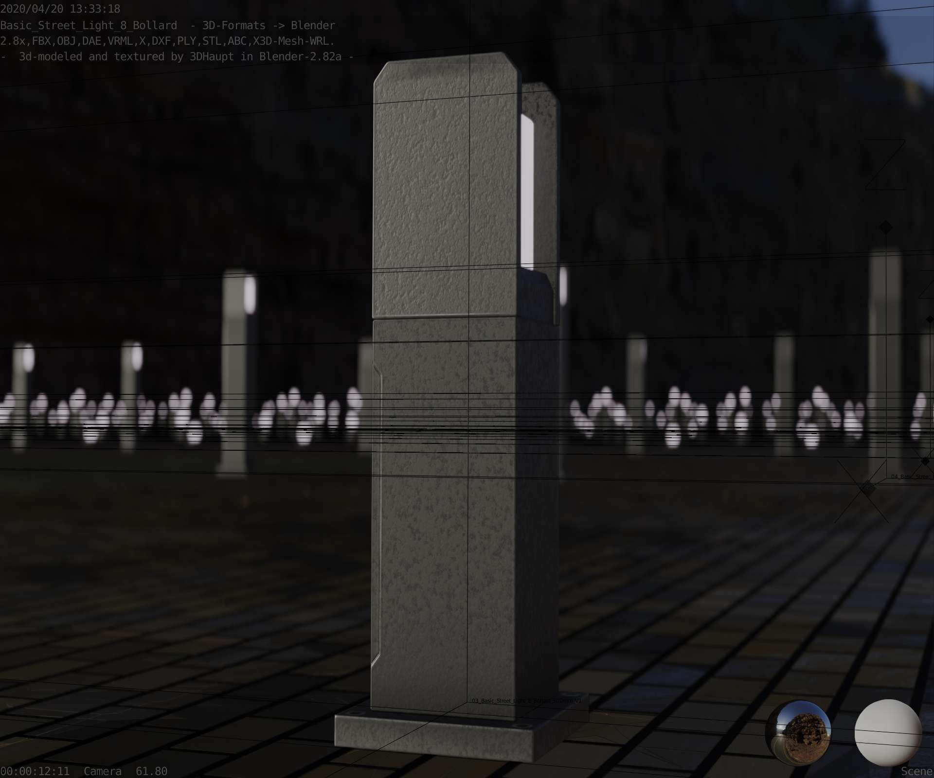 Street Light 8 Bollard 500mm Basic Version 1 Low-poly 3D model_99