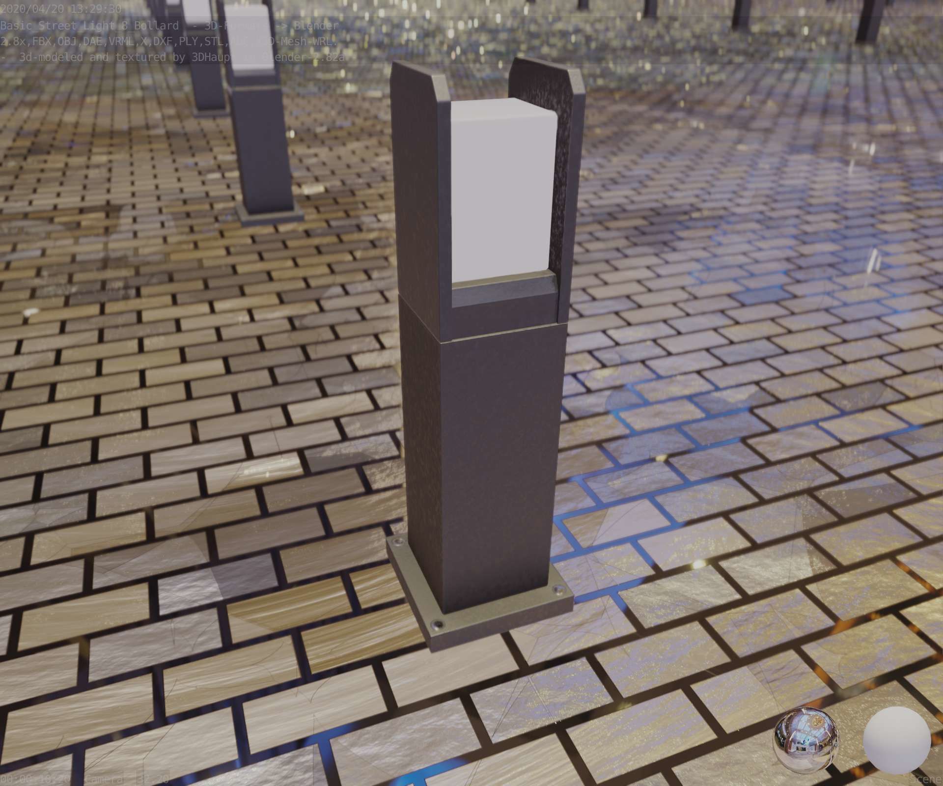 Street Light 8 Bollard 500mm Basic Version 1 Low-poly 3D model_60