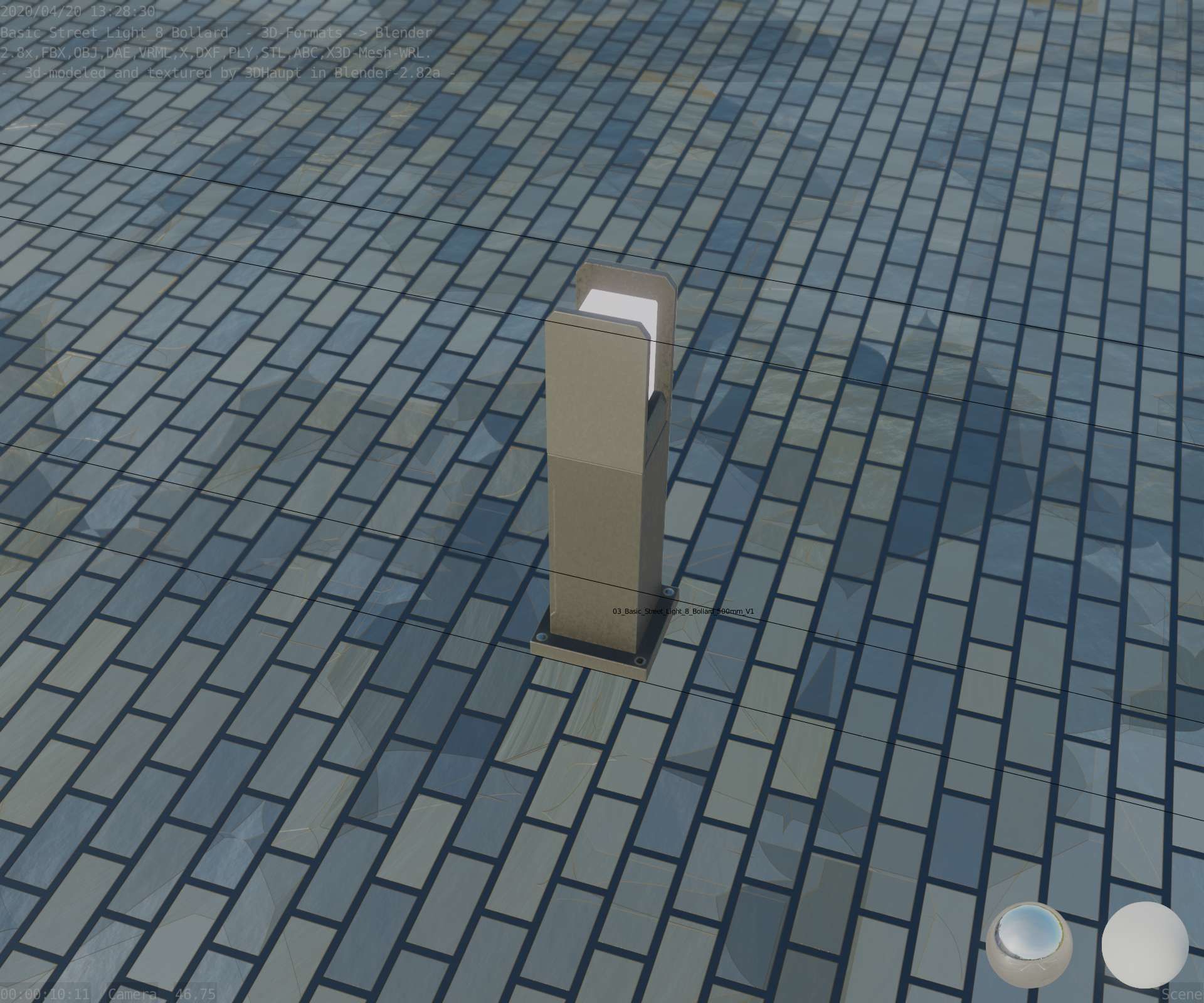 Street Light 8 Bollard 500mm Basic Version 1 Low-poly 3D model_51