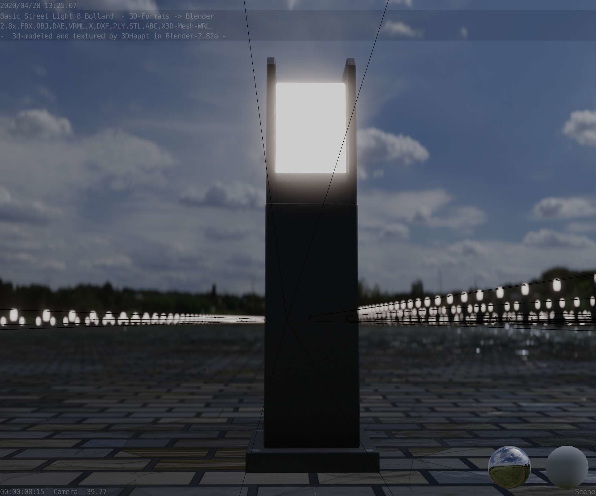 Street Light 8 Bollard 500mm Basic Version 1 Low-poly 3D model_16