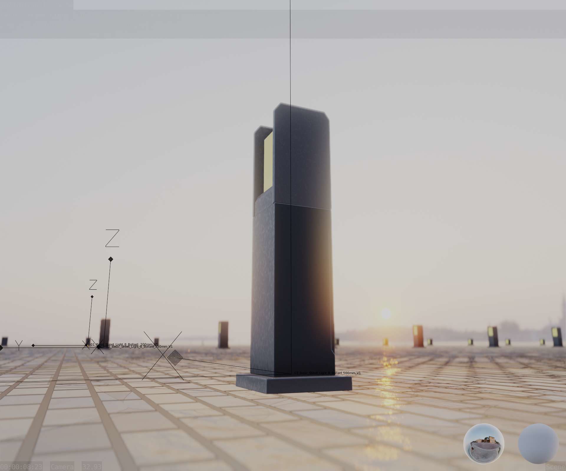 Street Light 8 Bollard 500mm Basic Version 1 Low-poly 3D model_7