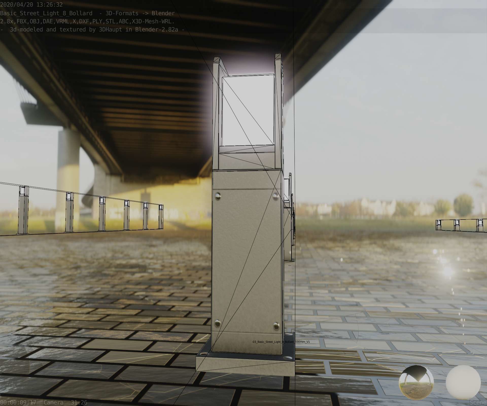 Street Light 8 Bollard 500mm Basic Version 1 Low-poly 3D model_5