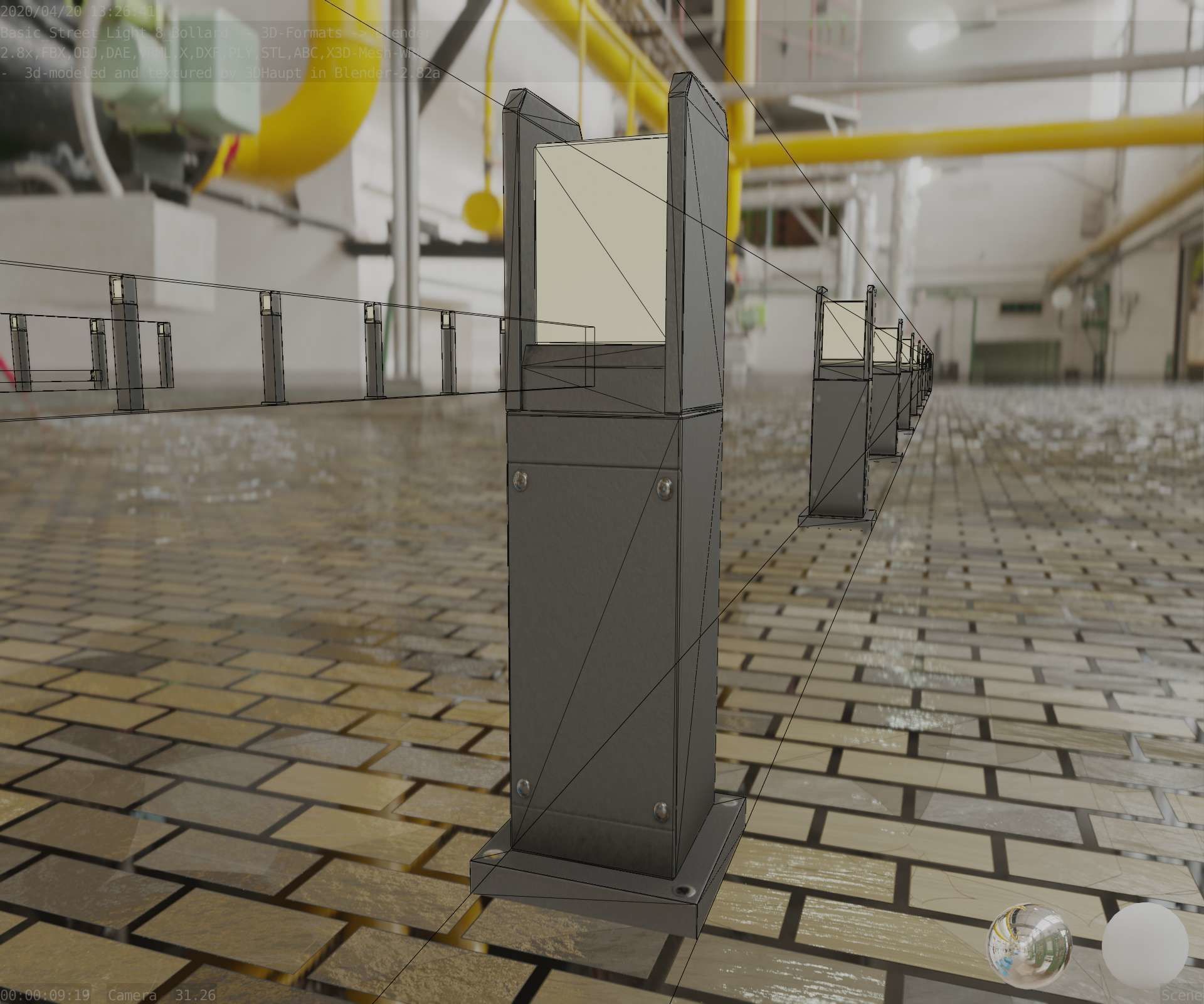 Street Light 8 Bollard 500mm Basic Version 1 Low-poly 3D model_2