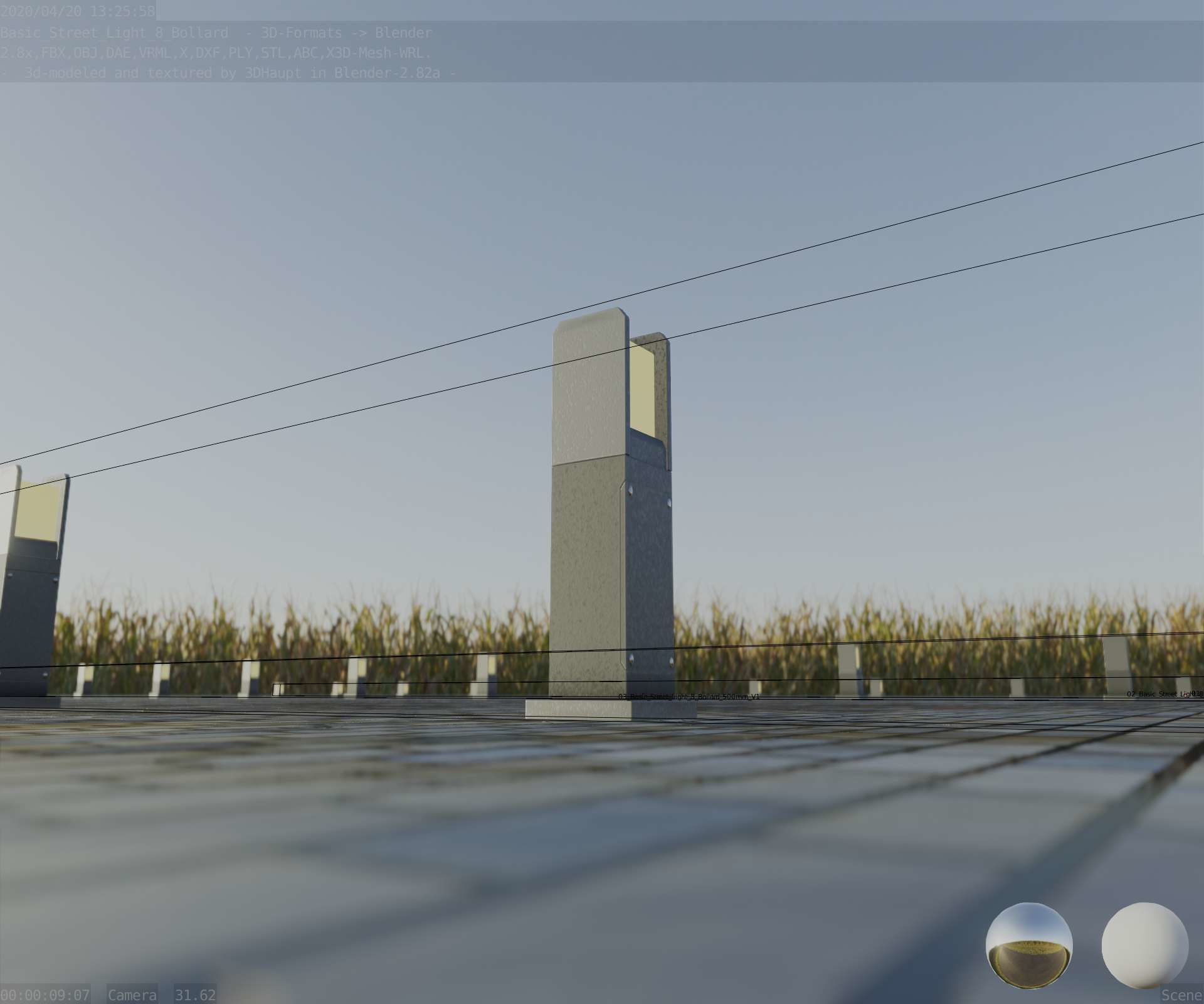 Street Light 8 Bollard 500mm Basic Version 1 Low-poly 3D model_29