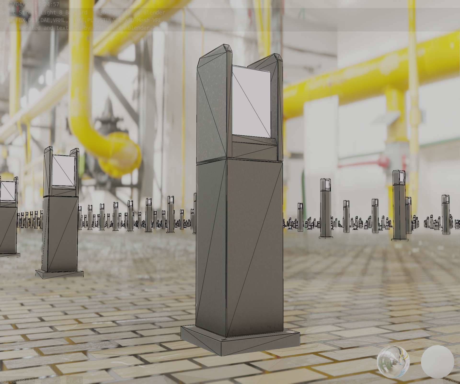 Street Light 8 Bollard 500mm Basic Version 1 Low-poly 3D model_14