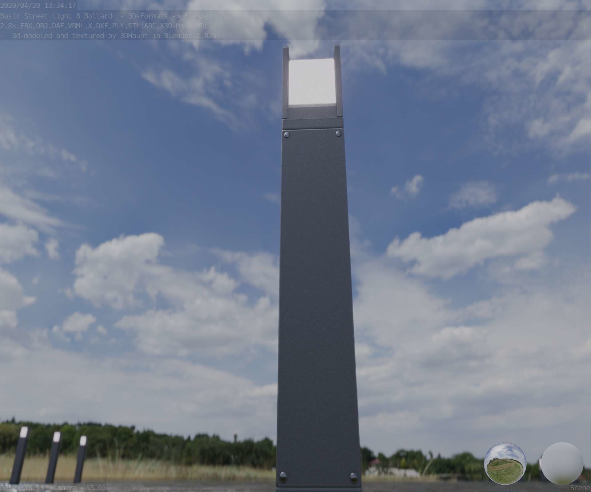 Street Light 8 Bollard 900mm Basic Version 1 Low-poly 3D model_2