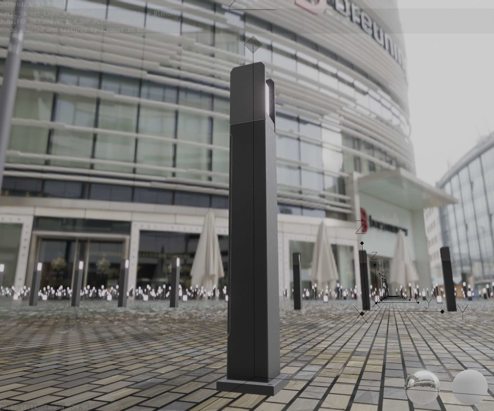 Street Light 8 Bollard 900mm Basic Version 1 Low-poly 3D model_94