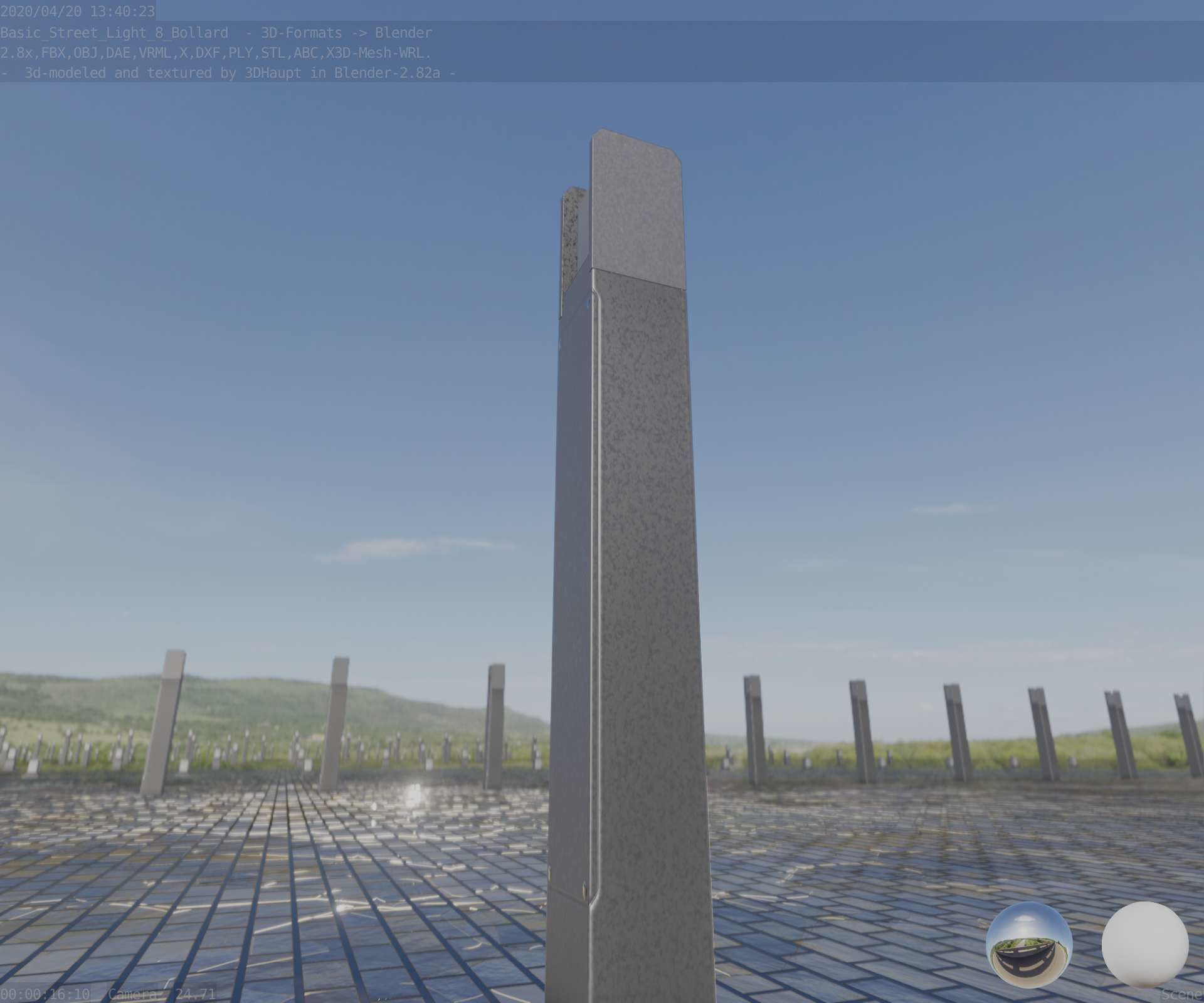 Street Light 8 Bollard 900mm Basic Version 1 Low-poly 3D model_4