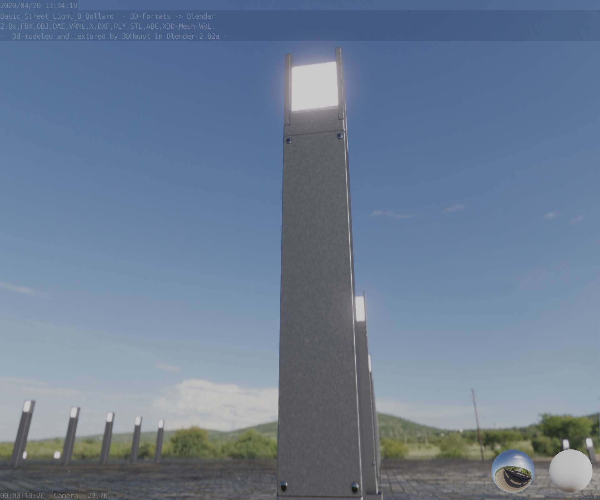 Street Light 8 Bollard 900mm Basic Version 1 Low-poly 3D model_6