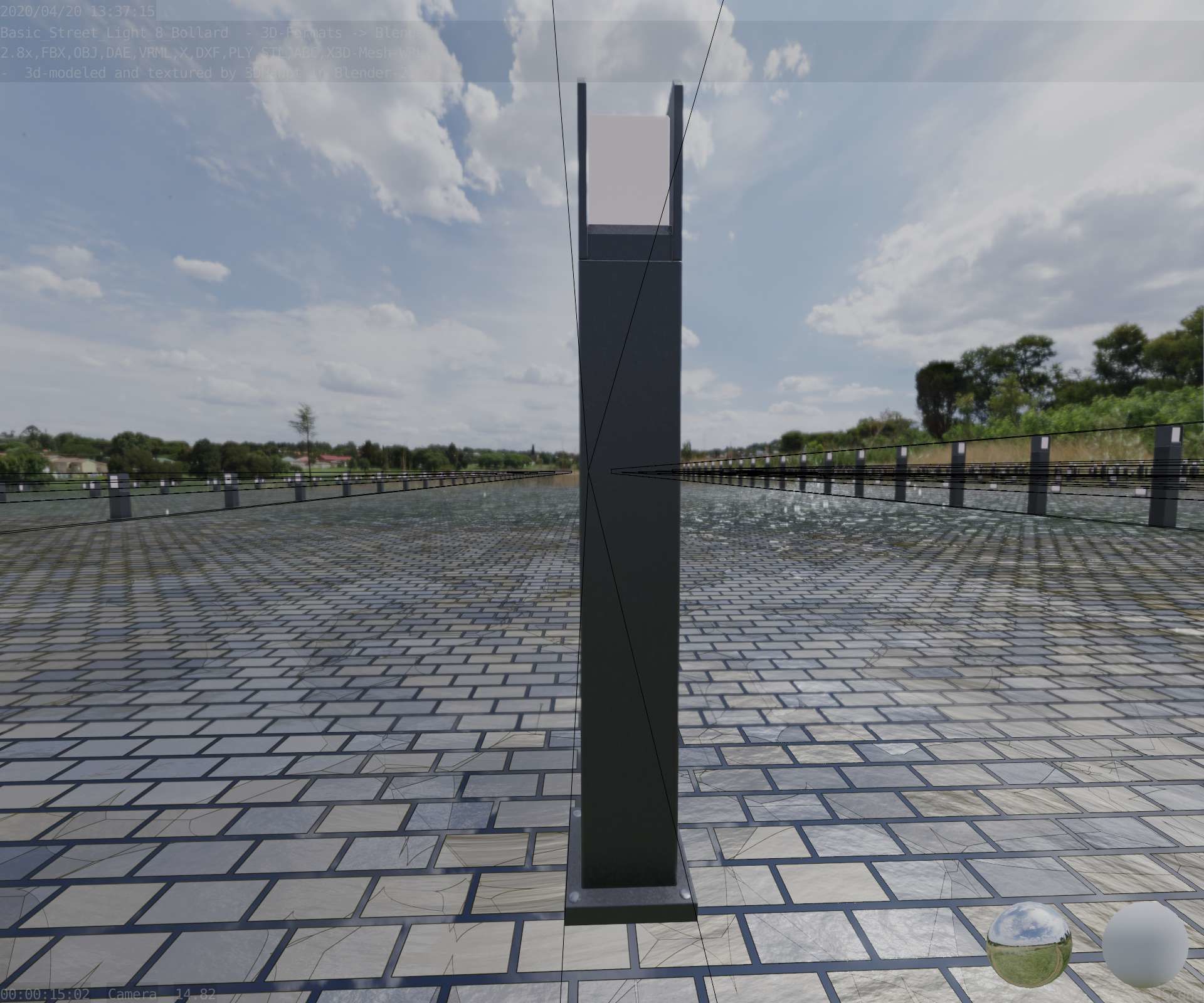 Street Light 8 Bollard 900mm Basic Version 1 Low-poly 3D model_61