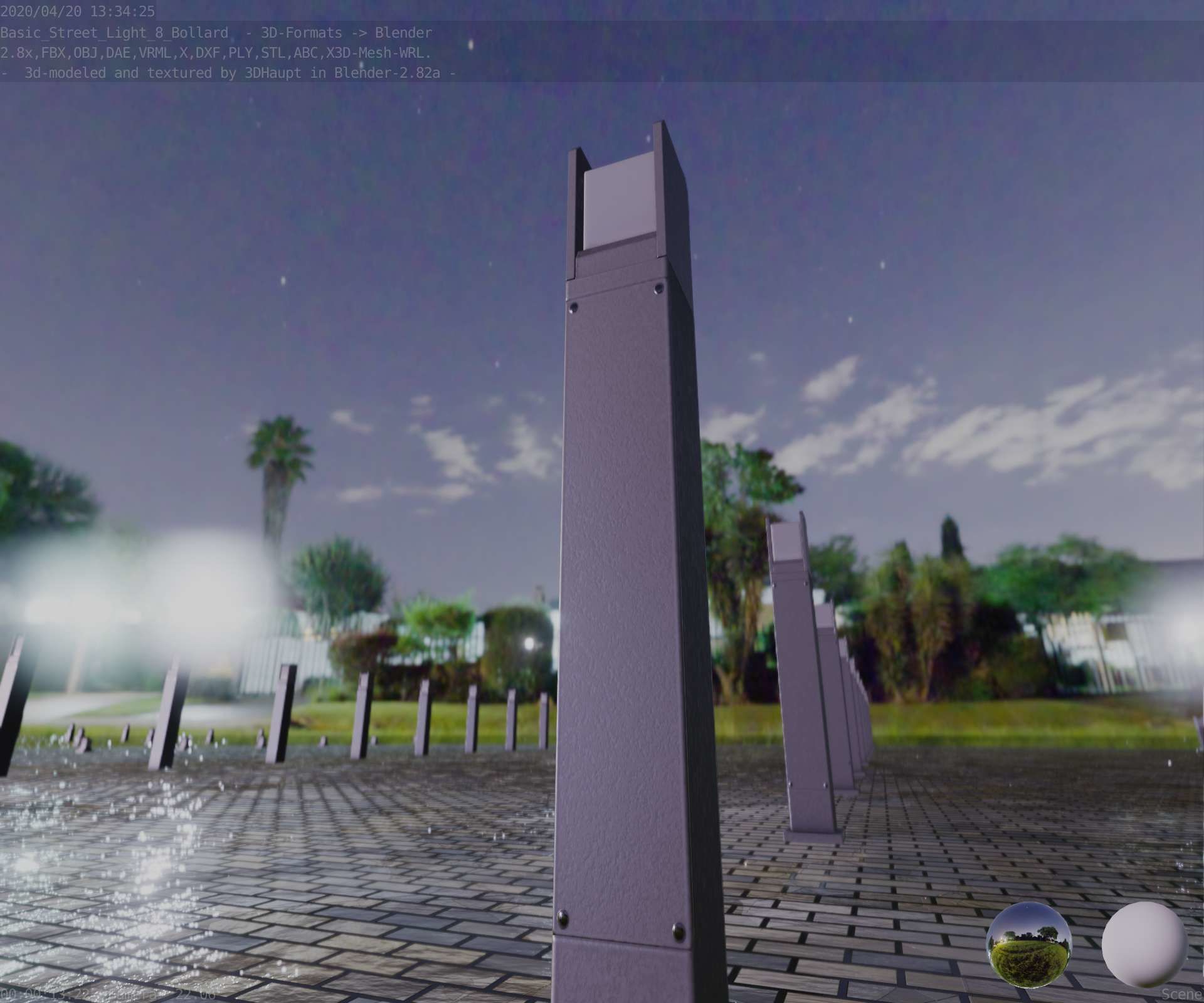 Street Light 8 Bollard 900mm Basic Version 1 Low-poly 3D model_9