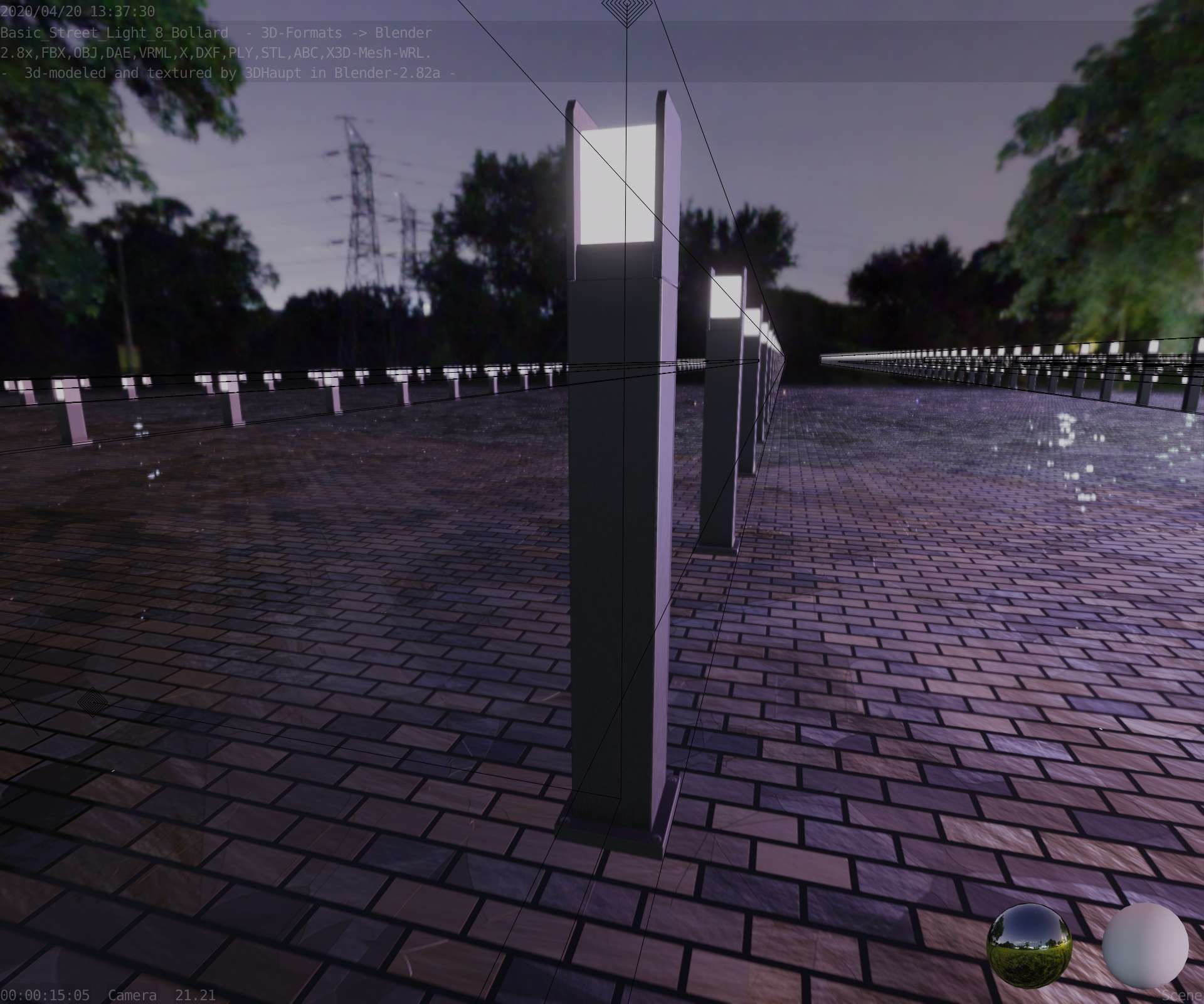 Street Light 8 Bollard 900mm Basic Version 1 Low-poly 3D model_64