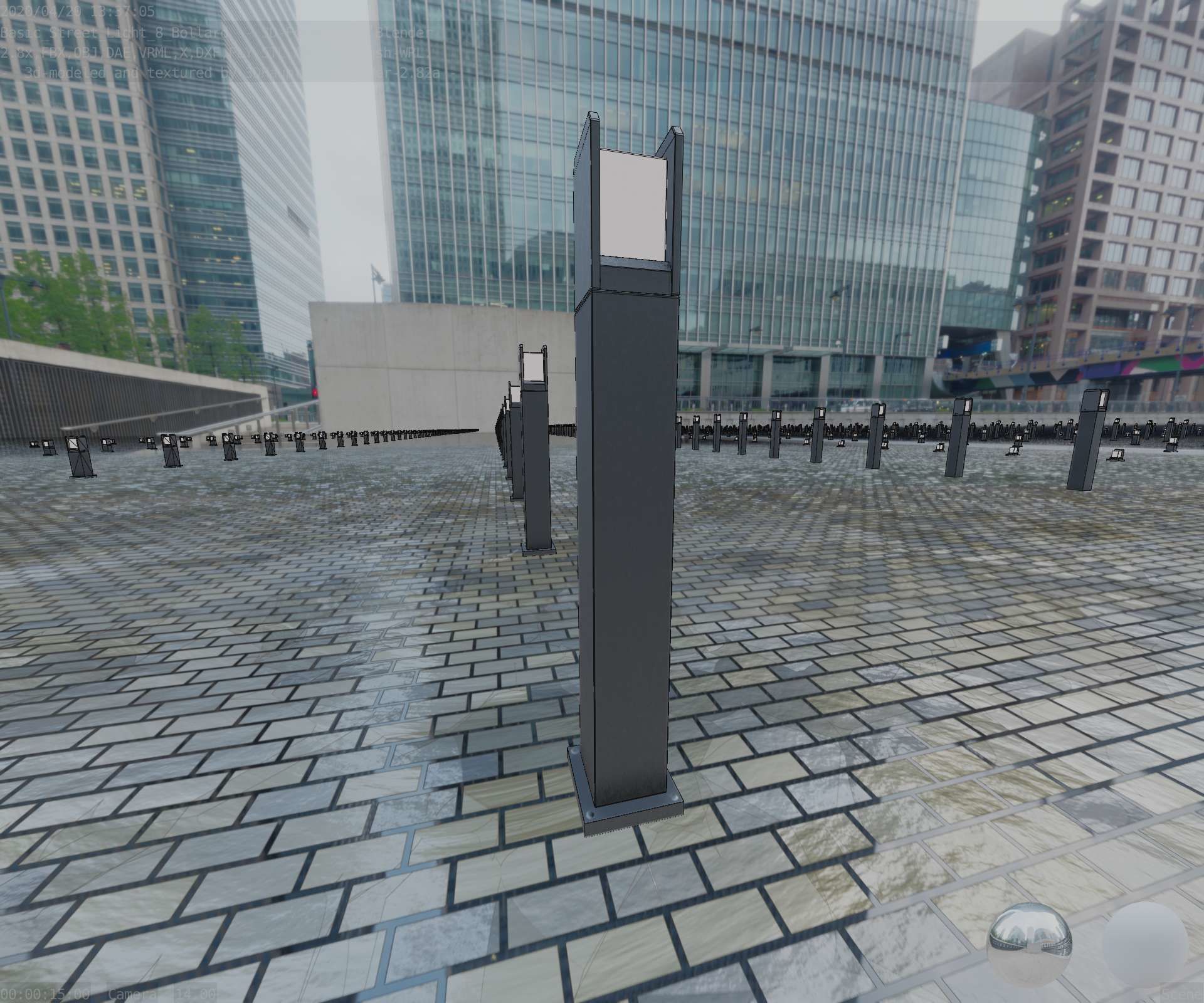 Street Light 8 Bollard 900mm Basic Version 1 Low-poly 3D model_59
