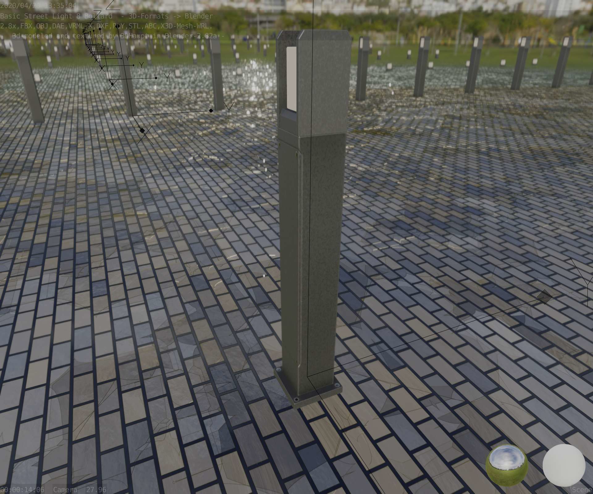Street Light 8 Bollard 900mm Basic Version 1 Low-poly 3D model_43