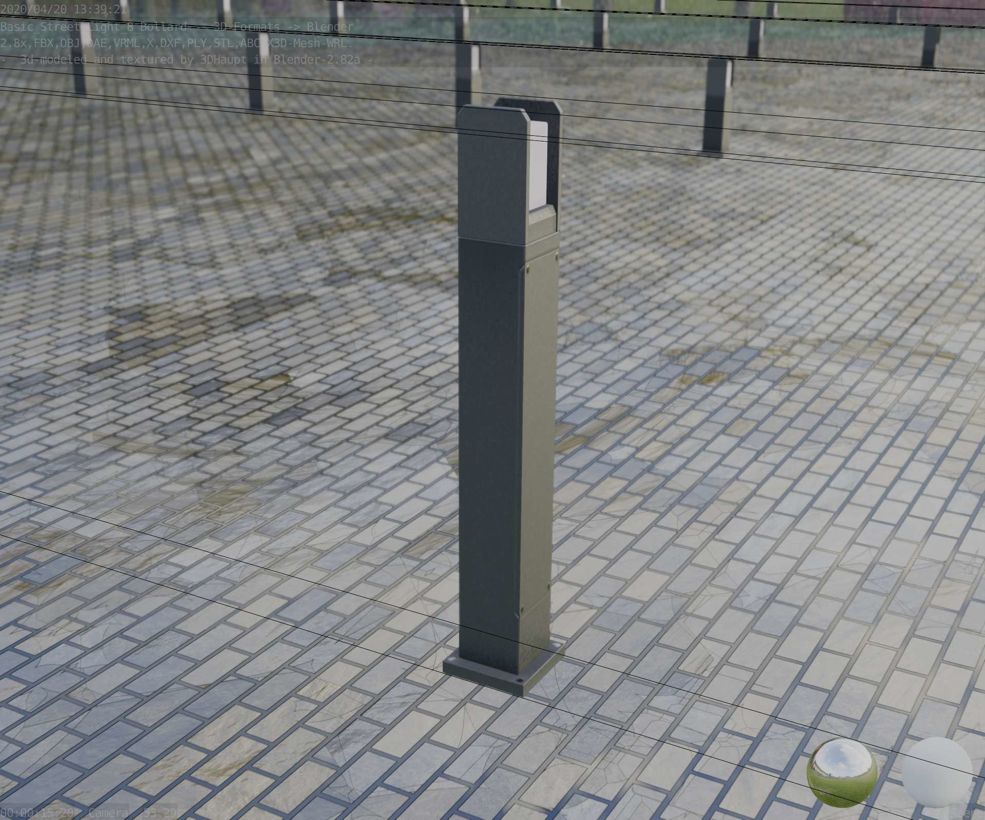 Street Light 8 Bollard 900mm Basic Version 1 Low-poly 3D model_79