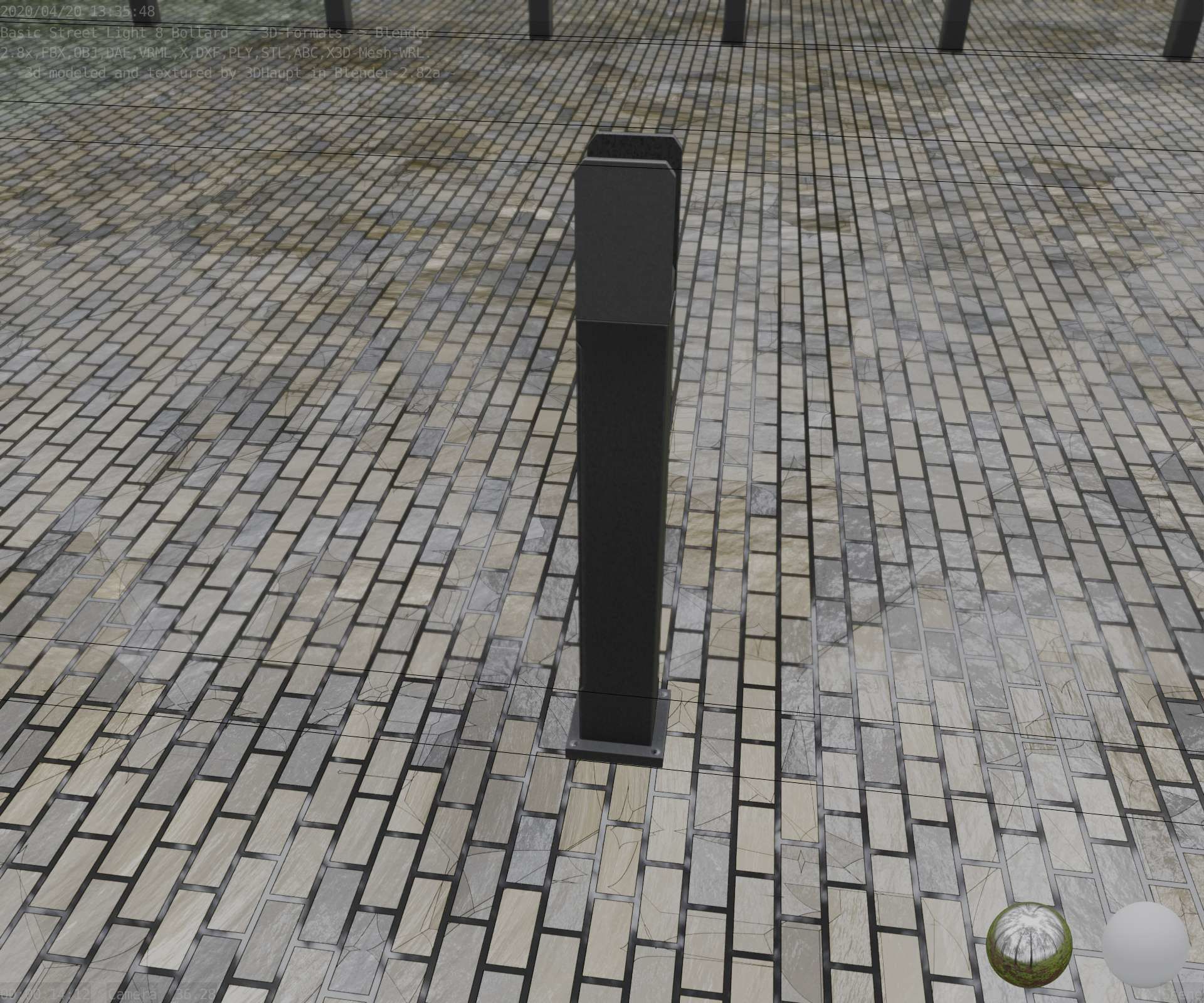 Street Light 8 Bollard 900mm Basic Version 1 Low-poly 3D model_47