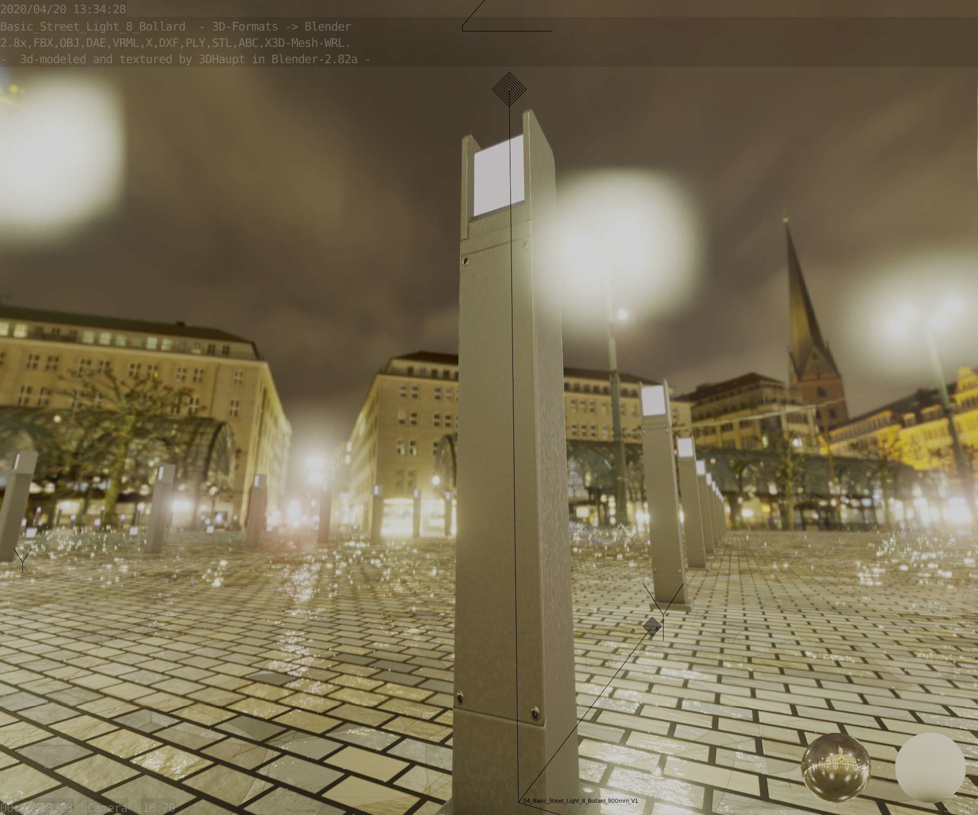 Street Light 8 Bollard 900mm Basic Version 1 Low-poly 3D model_10
