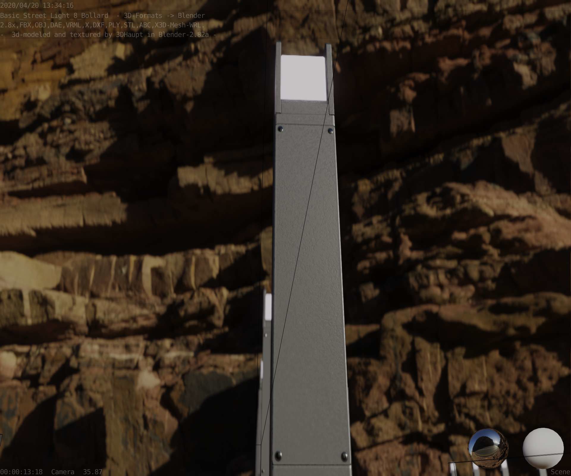 Street Light 8 Bollard 900mm Basic Version 1 Low-poly 3D model_36