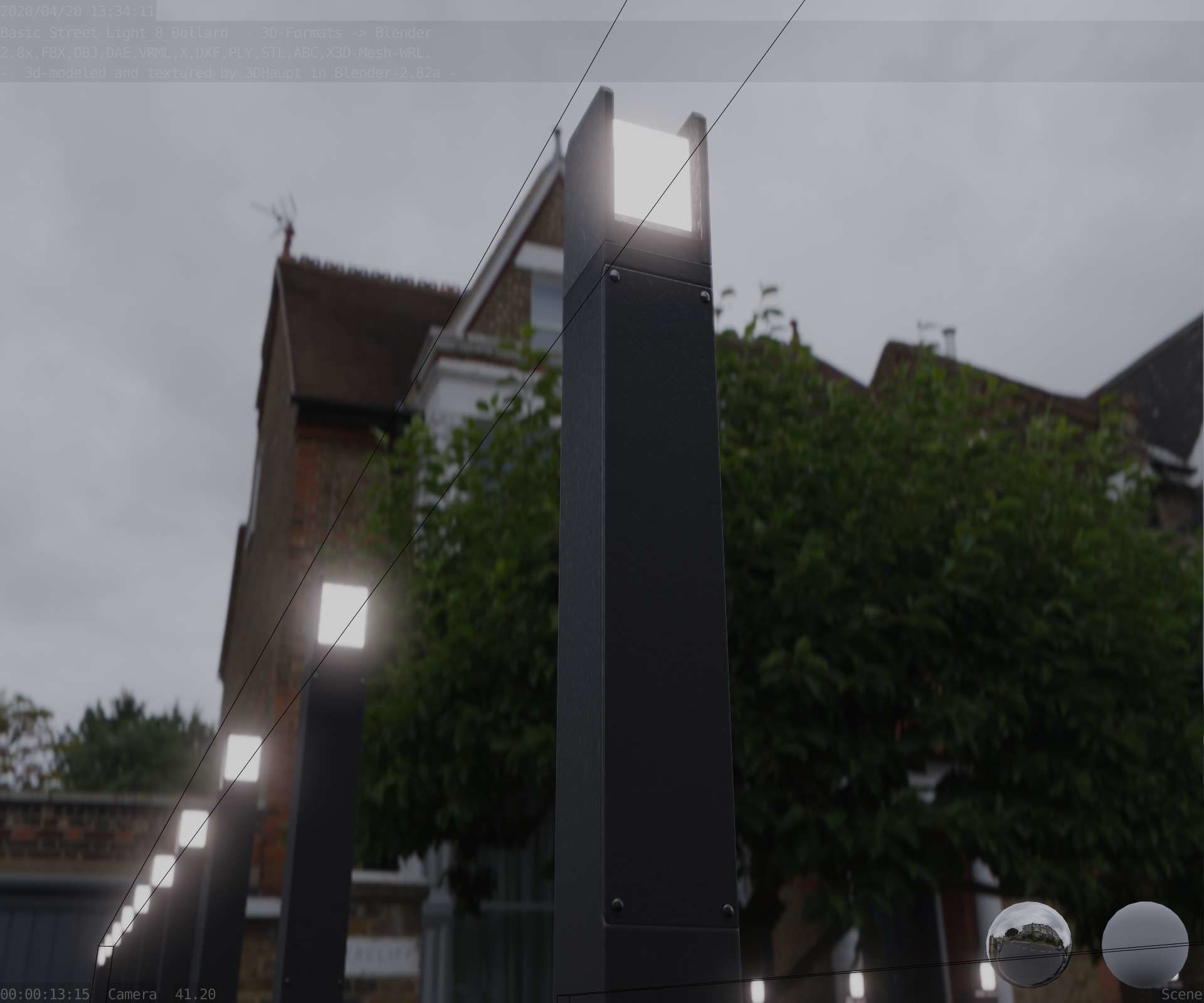 Street Light 8 Bollard 900mm Basic Version 1 Low-poly 3D model_33