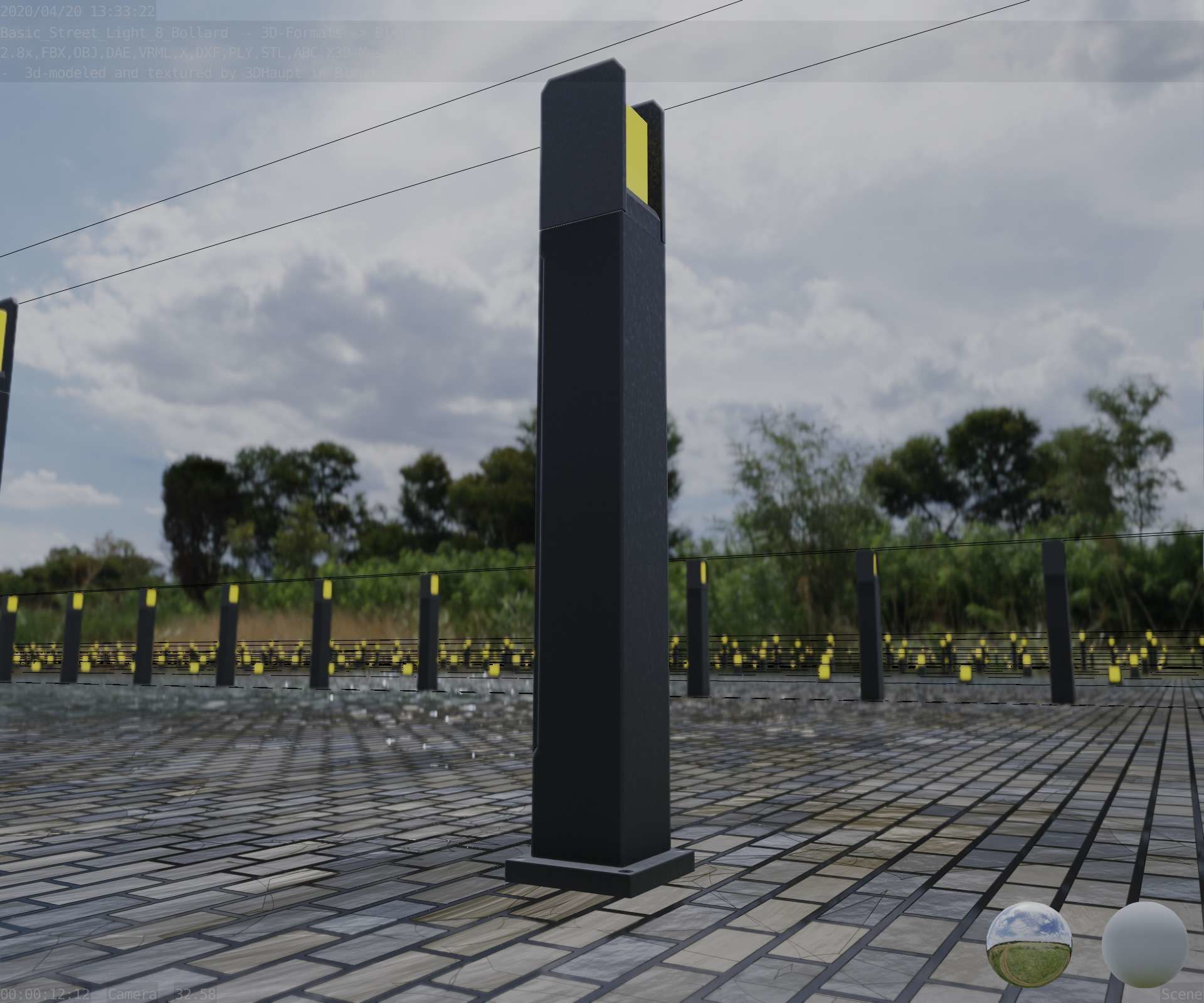 Street Light 8 Bollard 900mm Basic Version 1 Low-poly 3D model_11