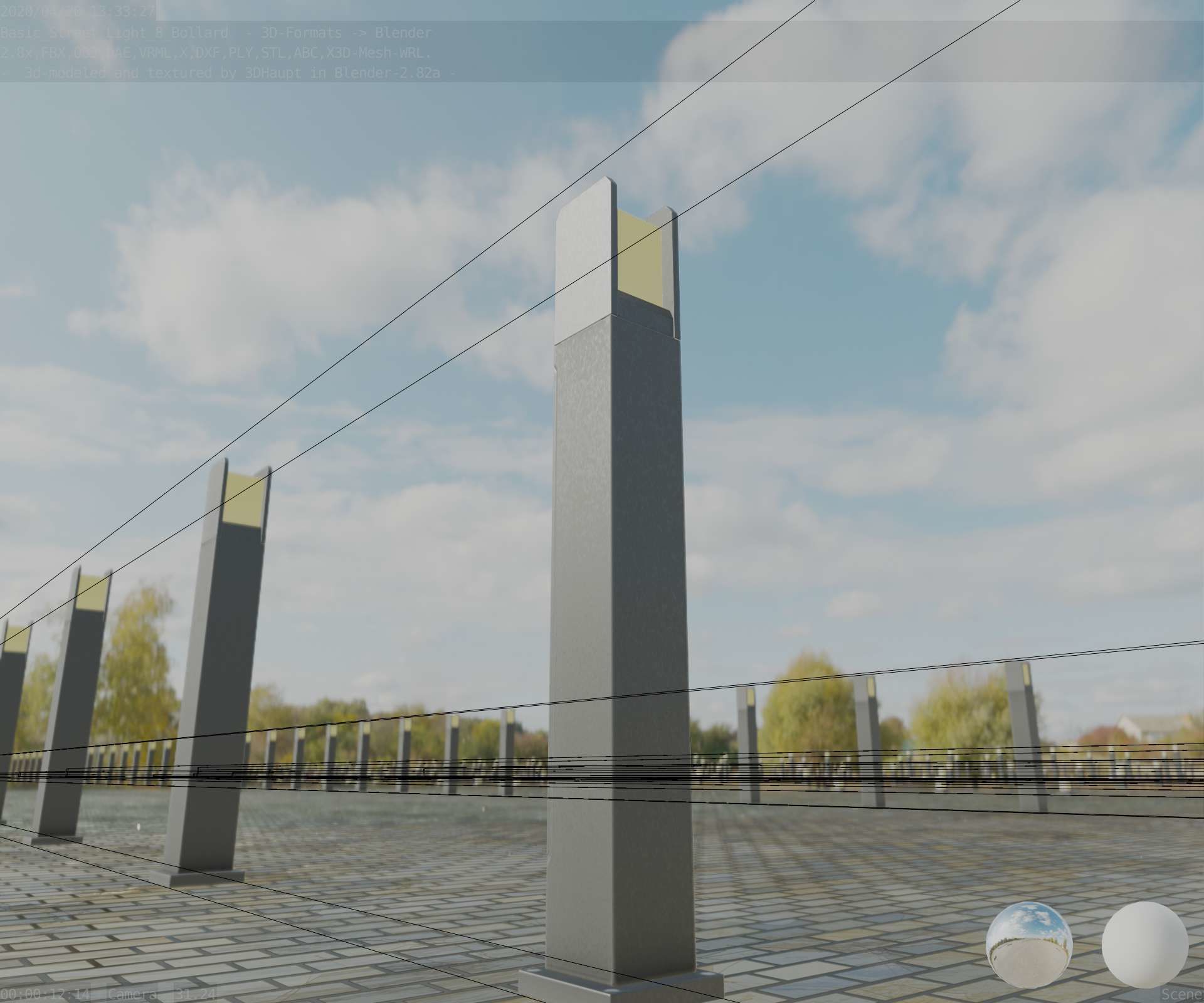 Street Light 8 Bollard 900mm Basic Version 1 Low-poly 3D model_13