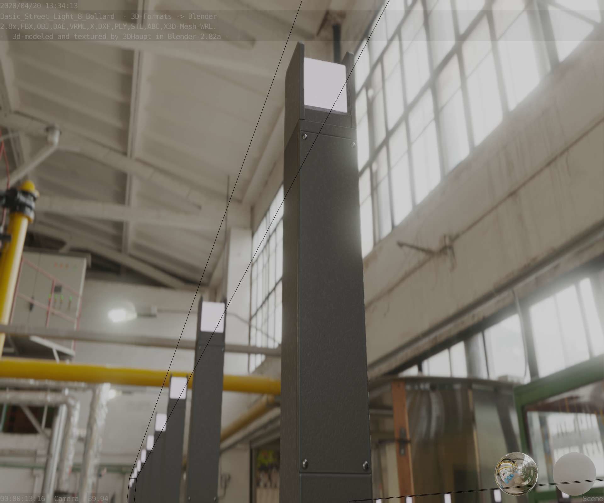 Street Light 8 Bollard 900mm Basic Version 1 Low-poly 3D model_34