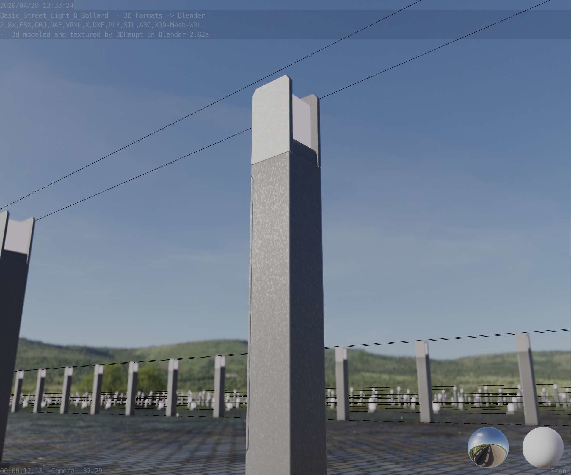 Street Light 8 Bollard 900mm Basic Version 1 Low-poly 3D model_12