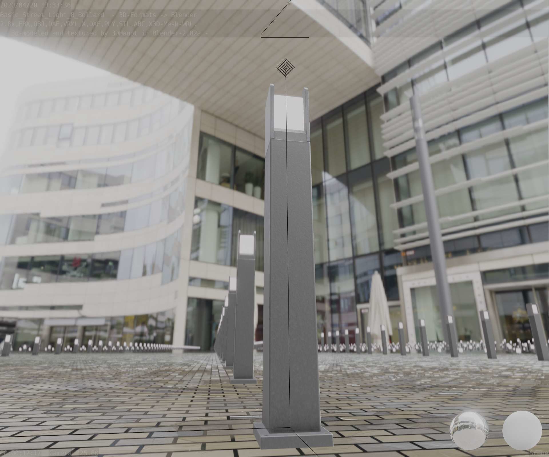 Street Light 8 Bollard 900mm Basic Version 1 Low-poly 3D model_16