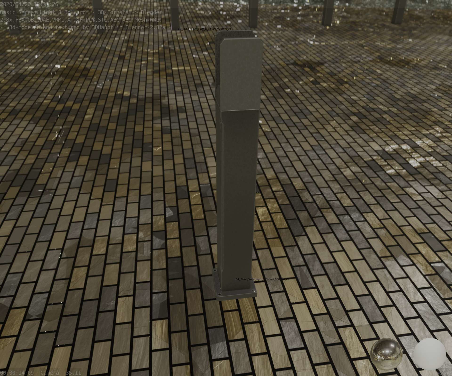 Street Light 8 Bollard 900mm Basic Version 1 Low-poly 3D model_45