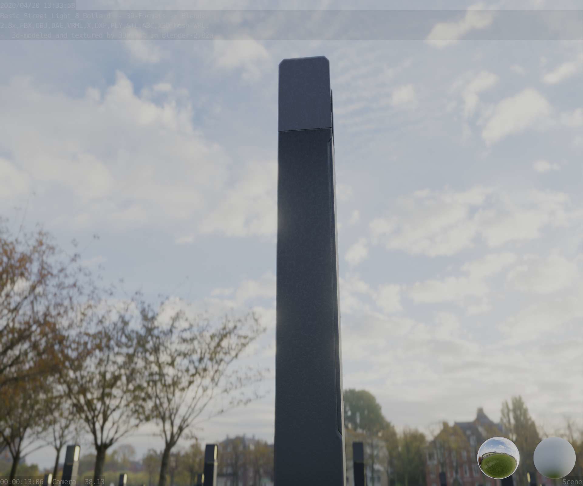 Street Light 8 Bollard 900mm Basic Version 1 Low-poly 3D model_26