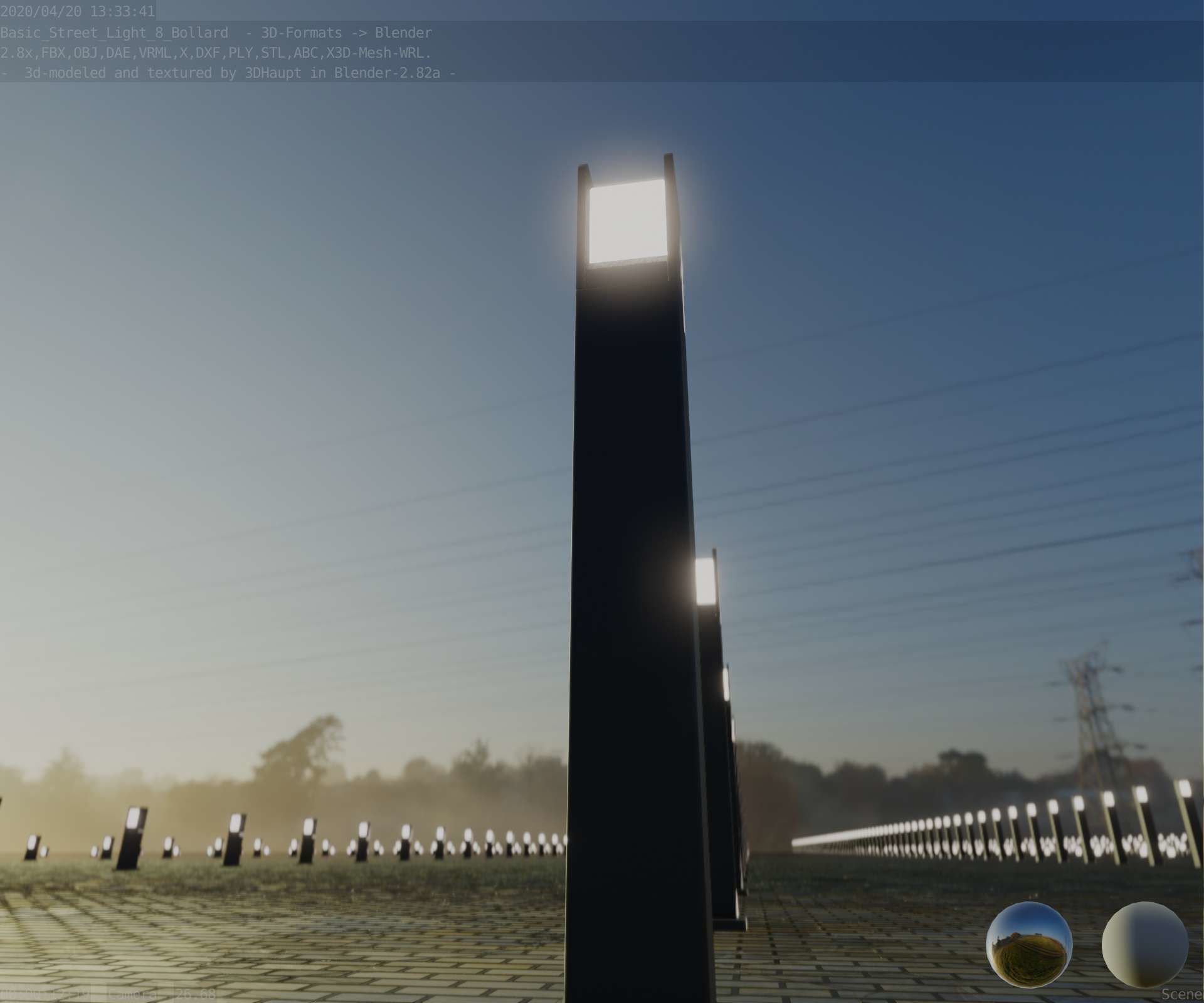 Street Light 8 Bollard 900mm Basic Version 1 Low-poly 3D model_17