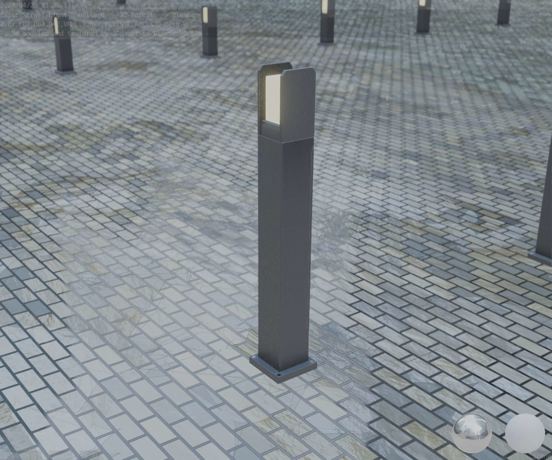 Street Light 8 Bollard 900mm Basic Version 1 Low-poly 3D model_70