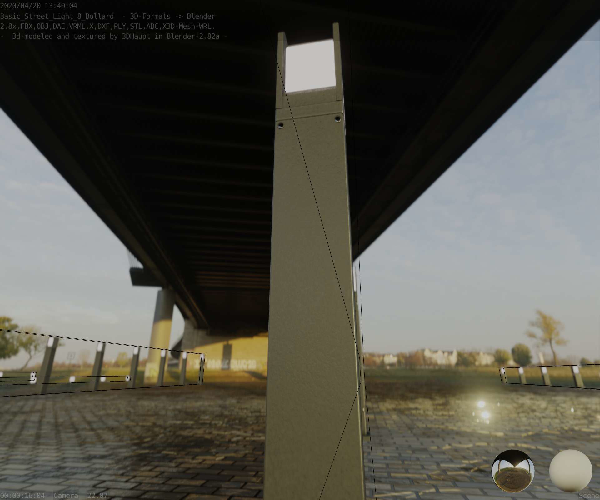 Street Light 8 Bollard 900mm Basic Version 1 Low-poly 3D model_87