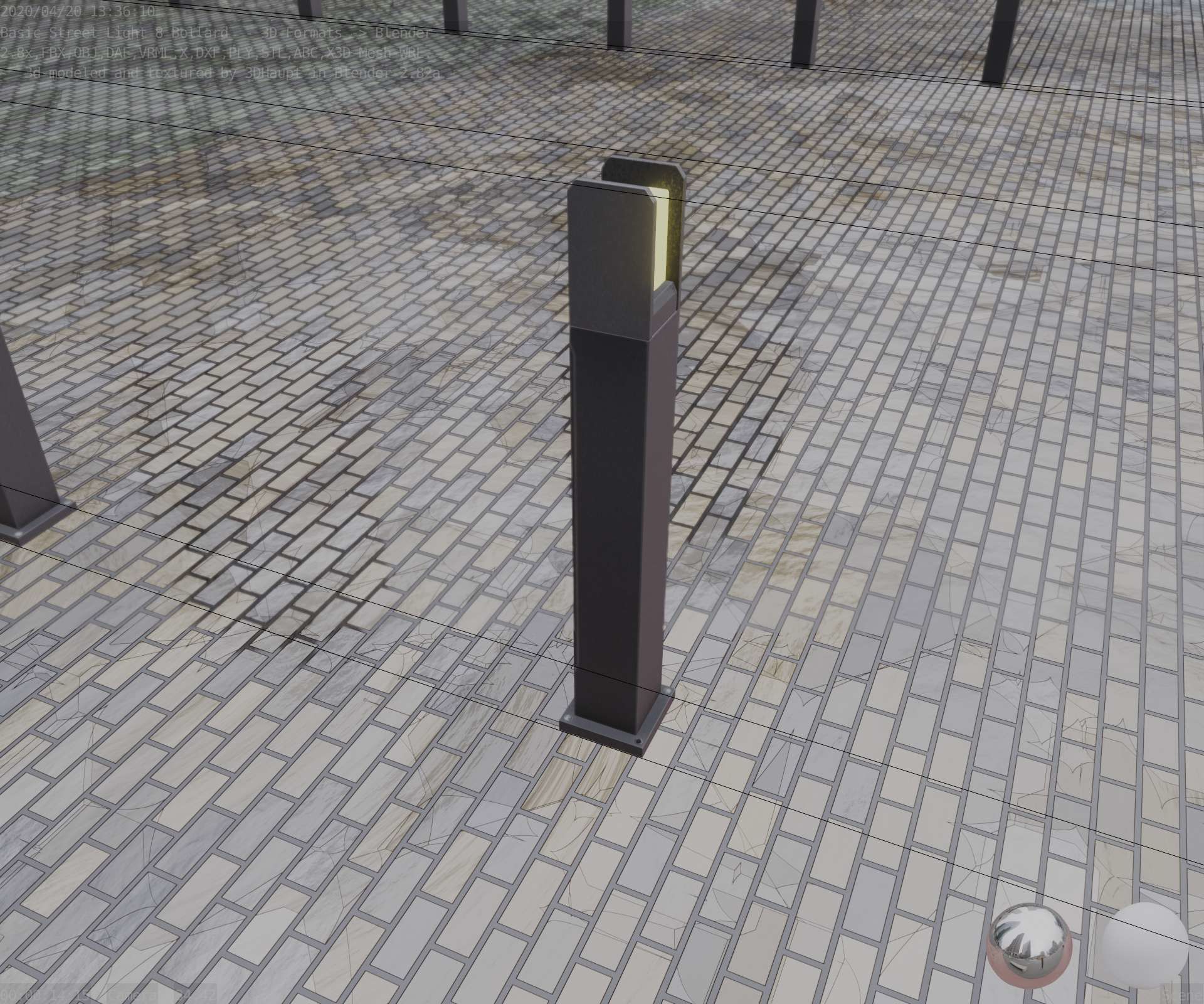 Street Light 8 Bollard 900mm Basic Version 1 Low-poly 3D model_50