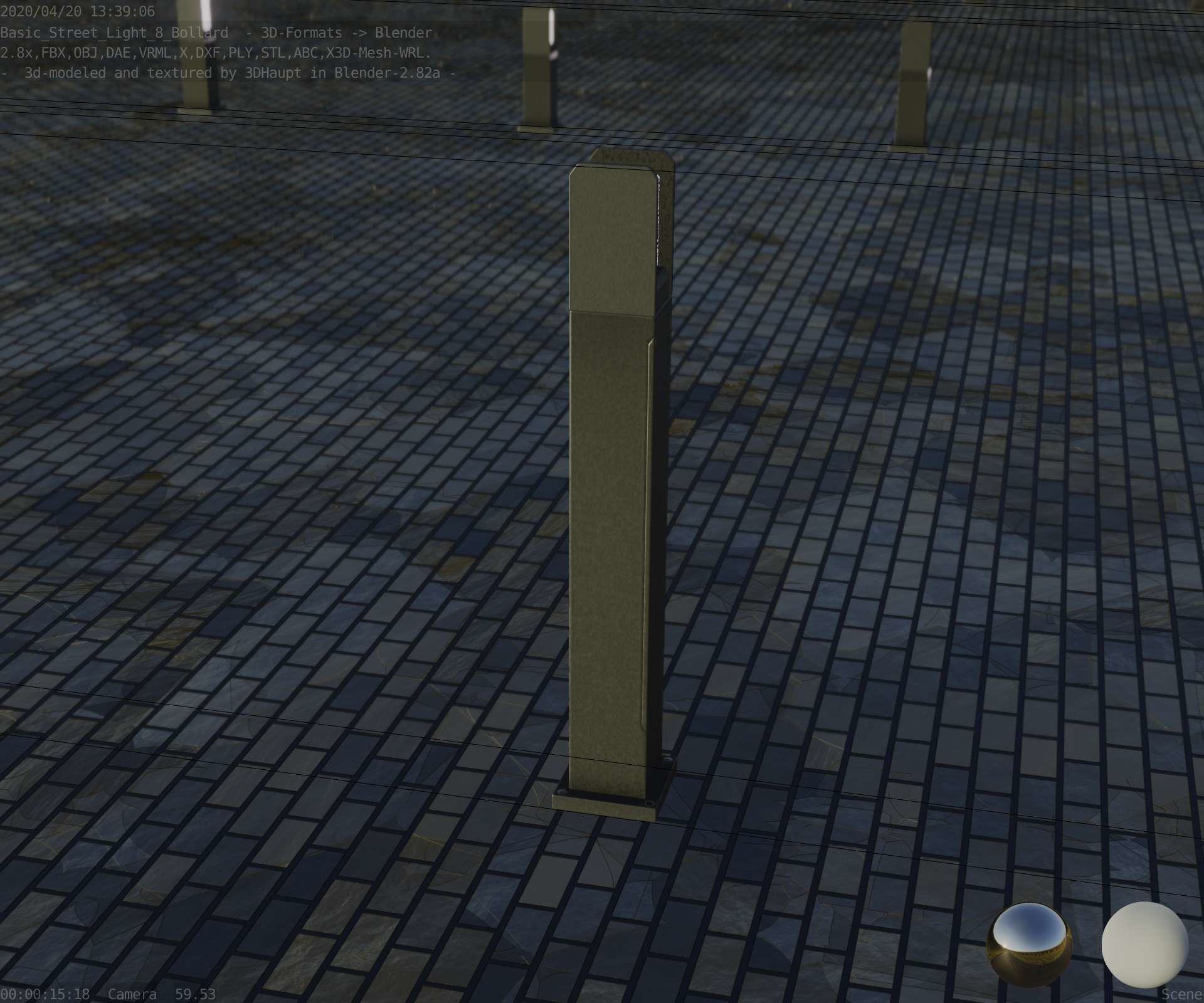 Street Light 8 Bollard 900mm Basic Version 1 Low-poly 3D model_77