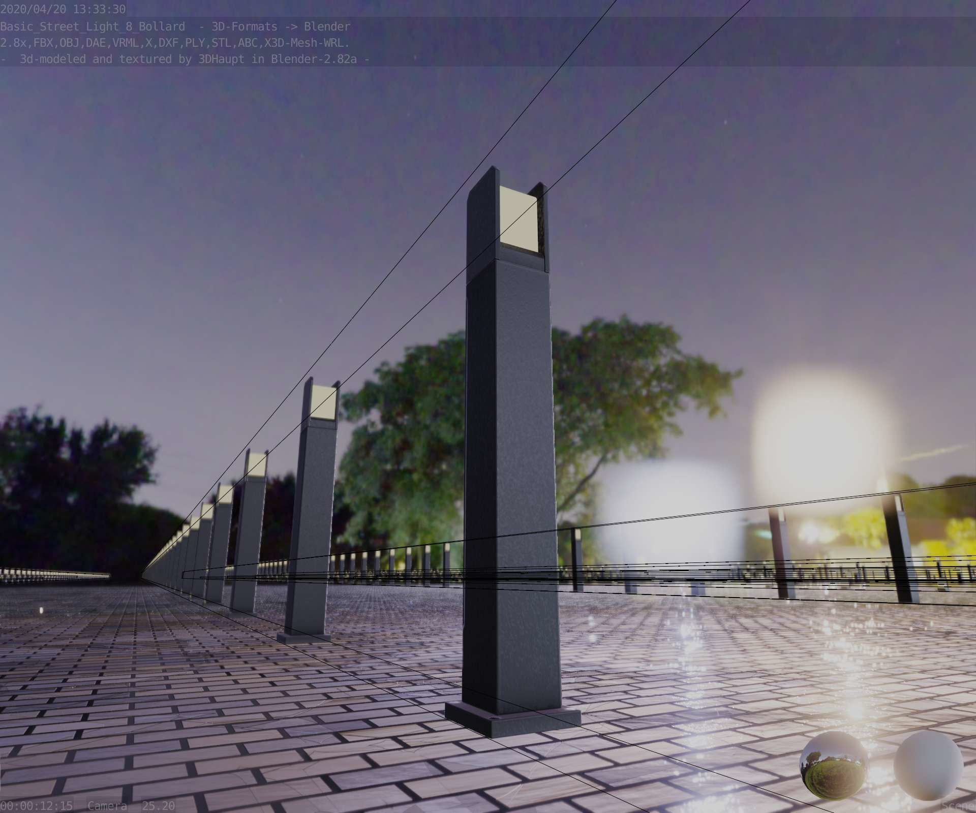 Street Light 8 Bollard 900mm Basic Version 1 Low-poly 3D model_14