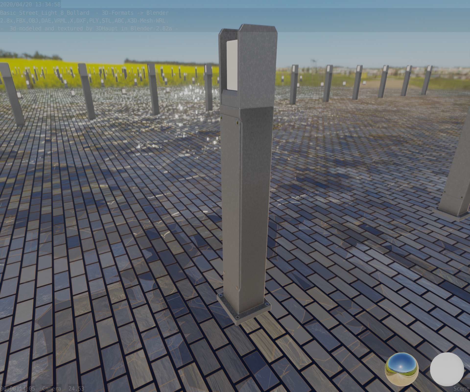 Street Light 8 Bollard 900mm Basic Version 1 Low-poly 3D model_42