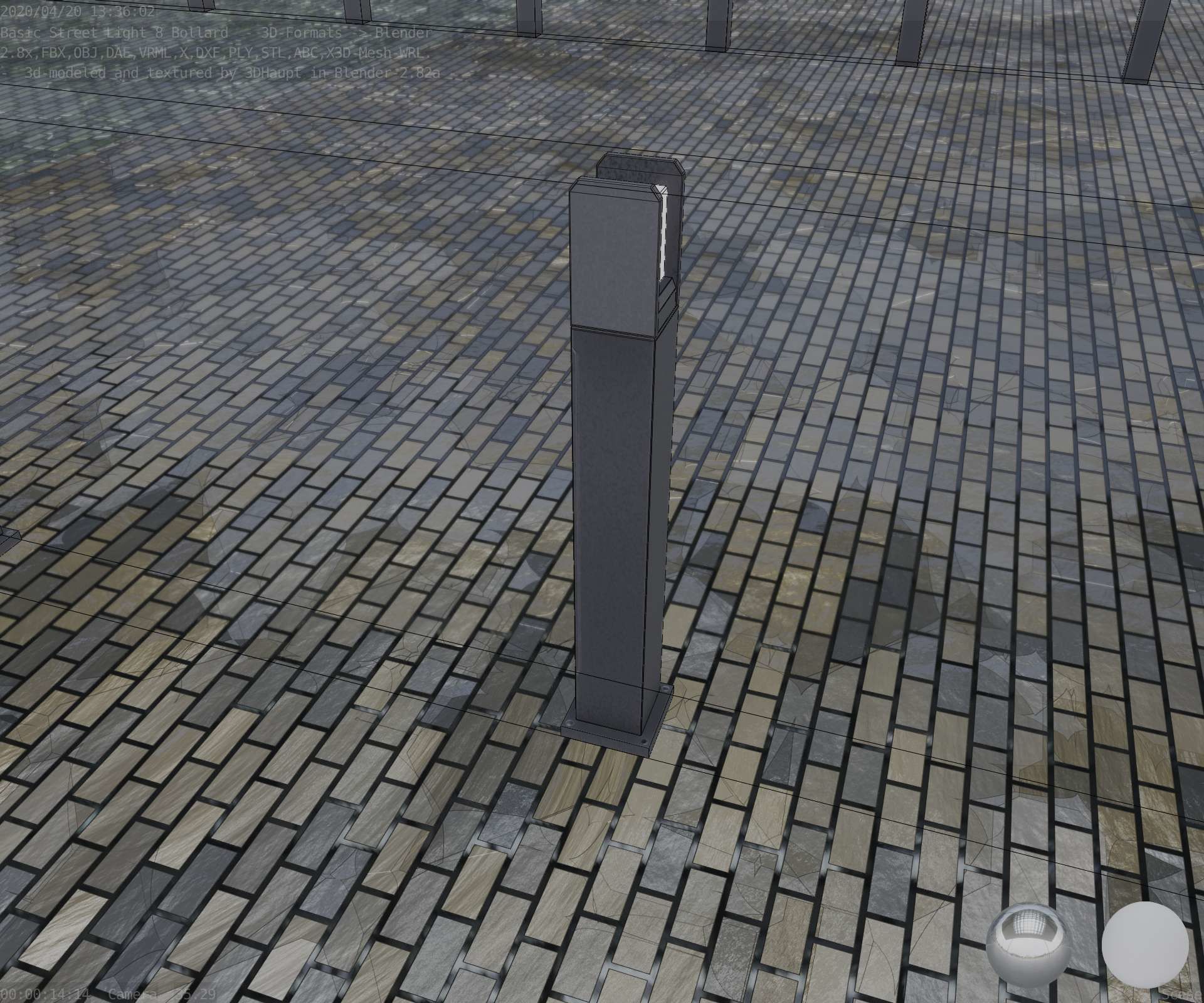 Street Light 8 Bollard 900mm Basic Version 1 Low-poly 3D model_49