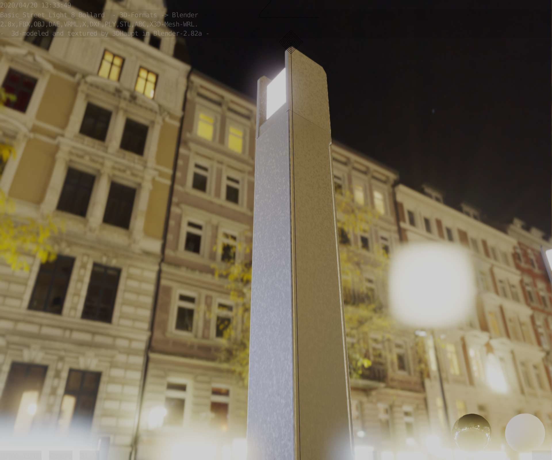 Street Light 8 Bollard 900mm Basic Version 1 Low-poly 3D model_21