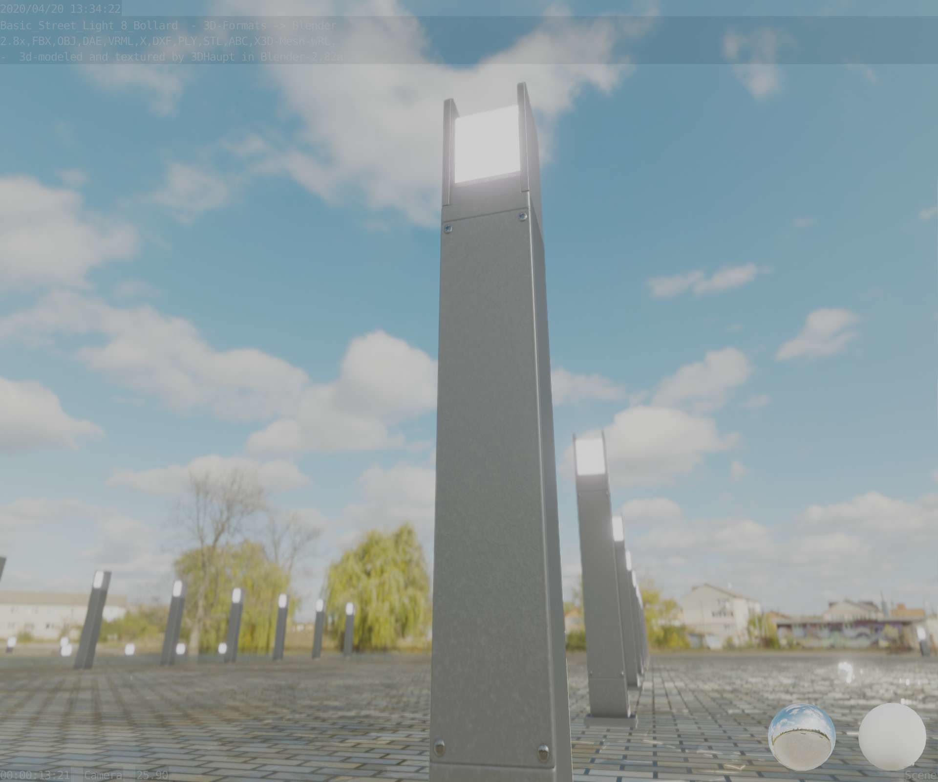 Street Light 8 Bollard 900mm Basic Version 1 Low-poly 3D model_8