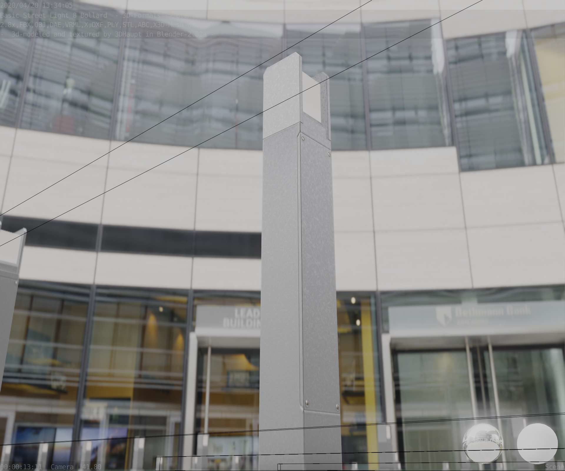 Street Light 8 Bollard 900mm Basic Version 1 Low-poly 3D model_30