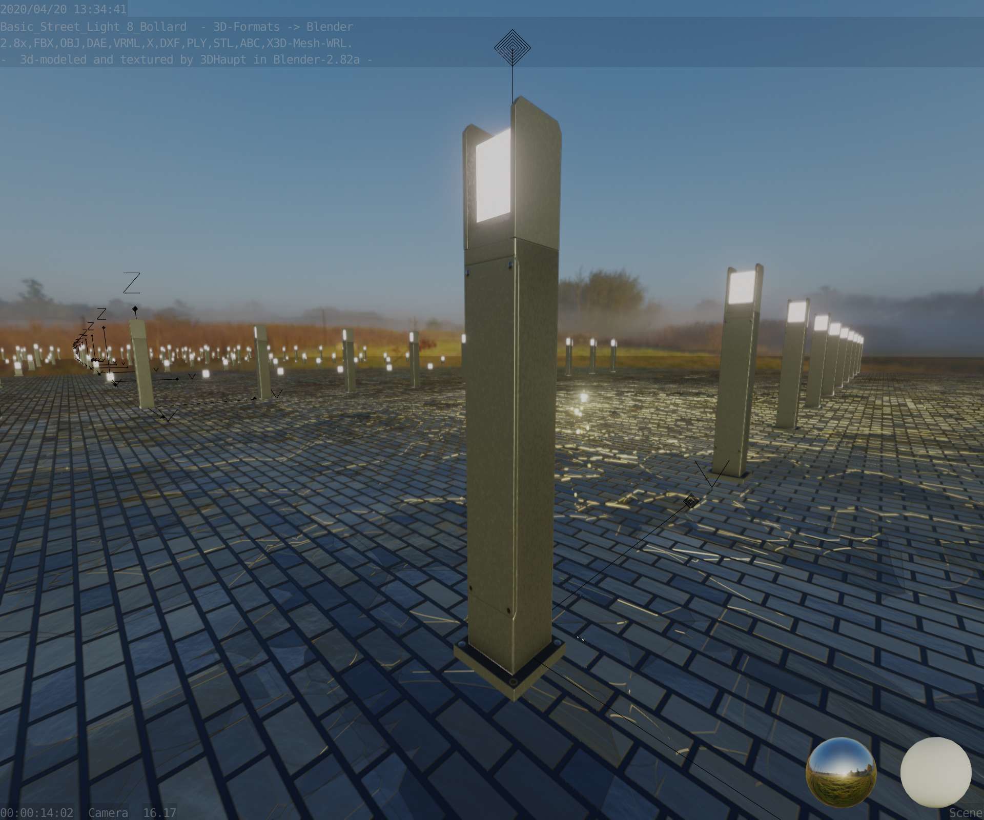 Street Light 8 Bollard 900mm Basic Version 1 Low-poly 3D model_39