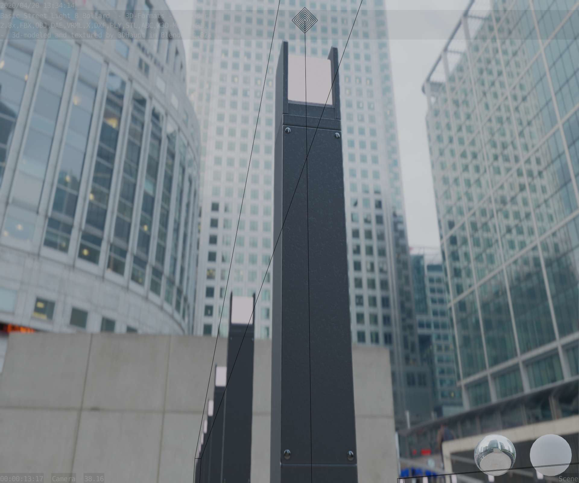 Street Light 8 Bollard 900mm Basic Version 1 Low-poly 3D model_35