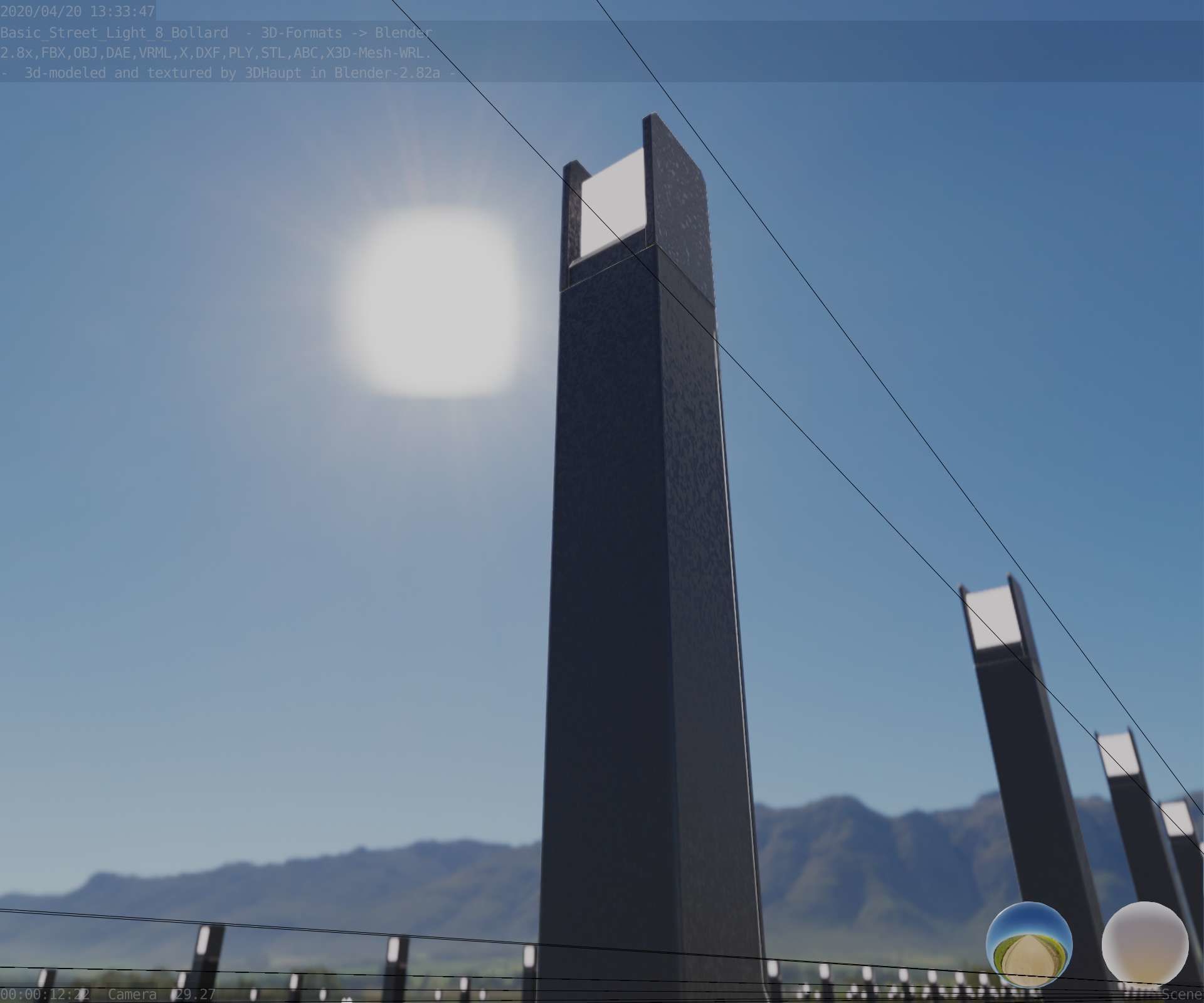 Street Light 8 Bollard 900mm Basic Version 1 Low-poly 3D model_19