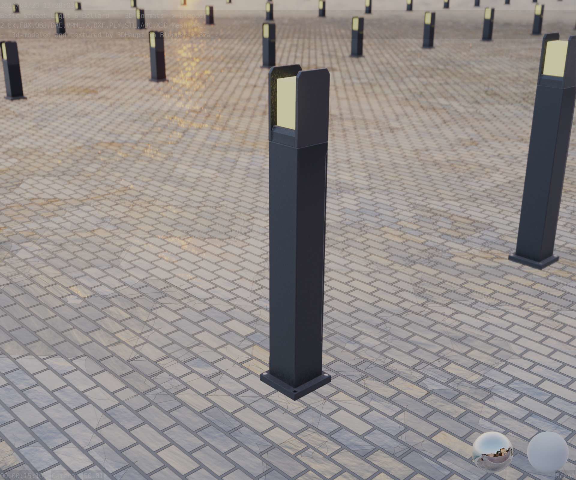 Street Light 8 Bollard 900mm Basic Version 1 Low-poly 3D model_69