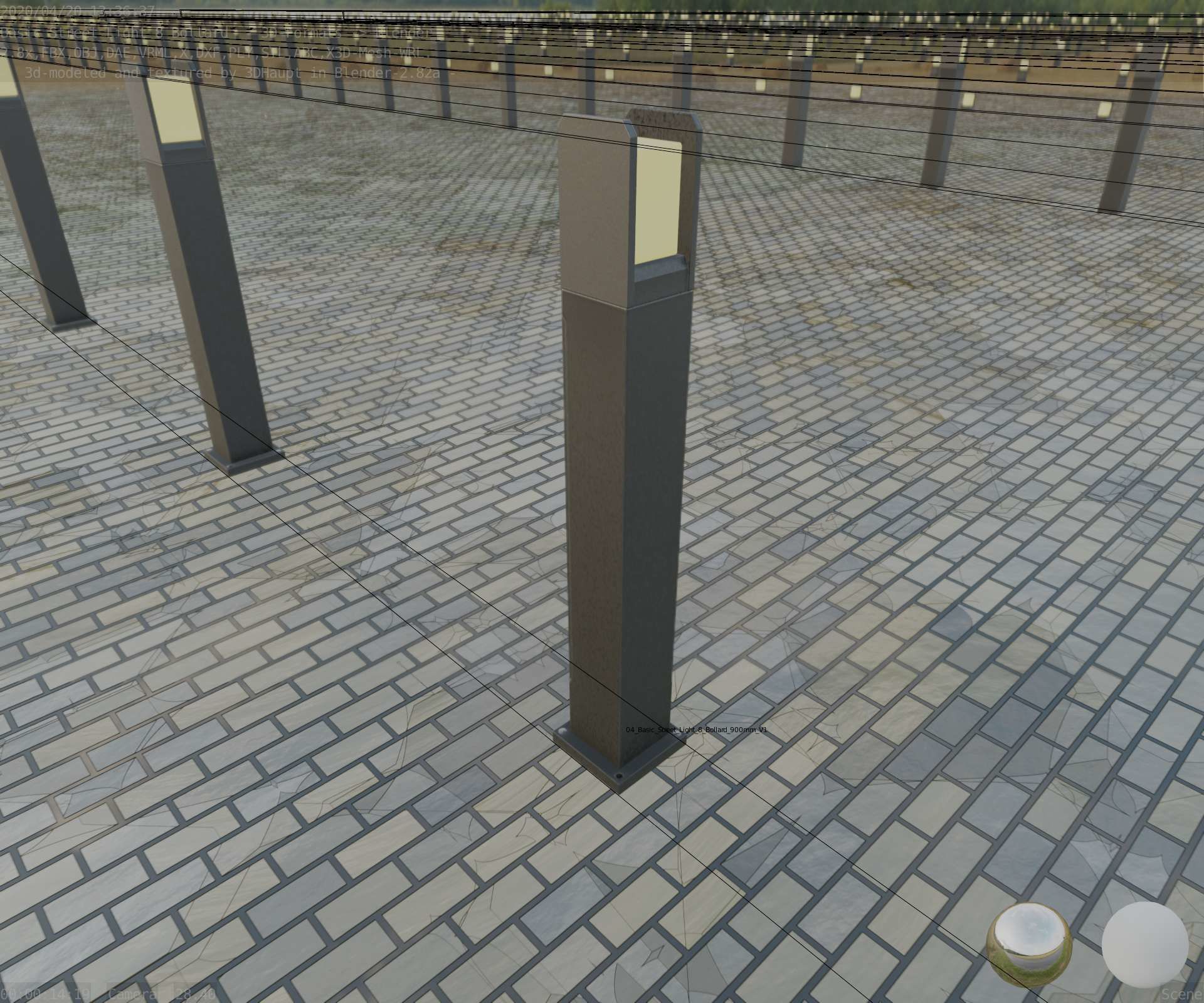 Street Light 8 Bollard 900mm Basic Version 1 Low-poly 3D model_54