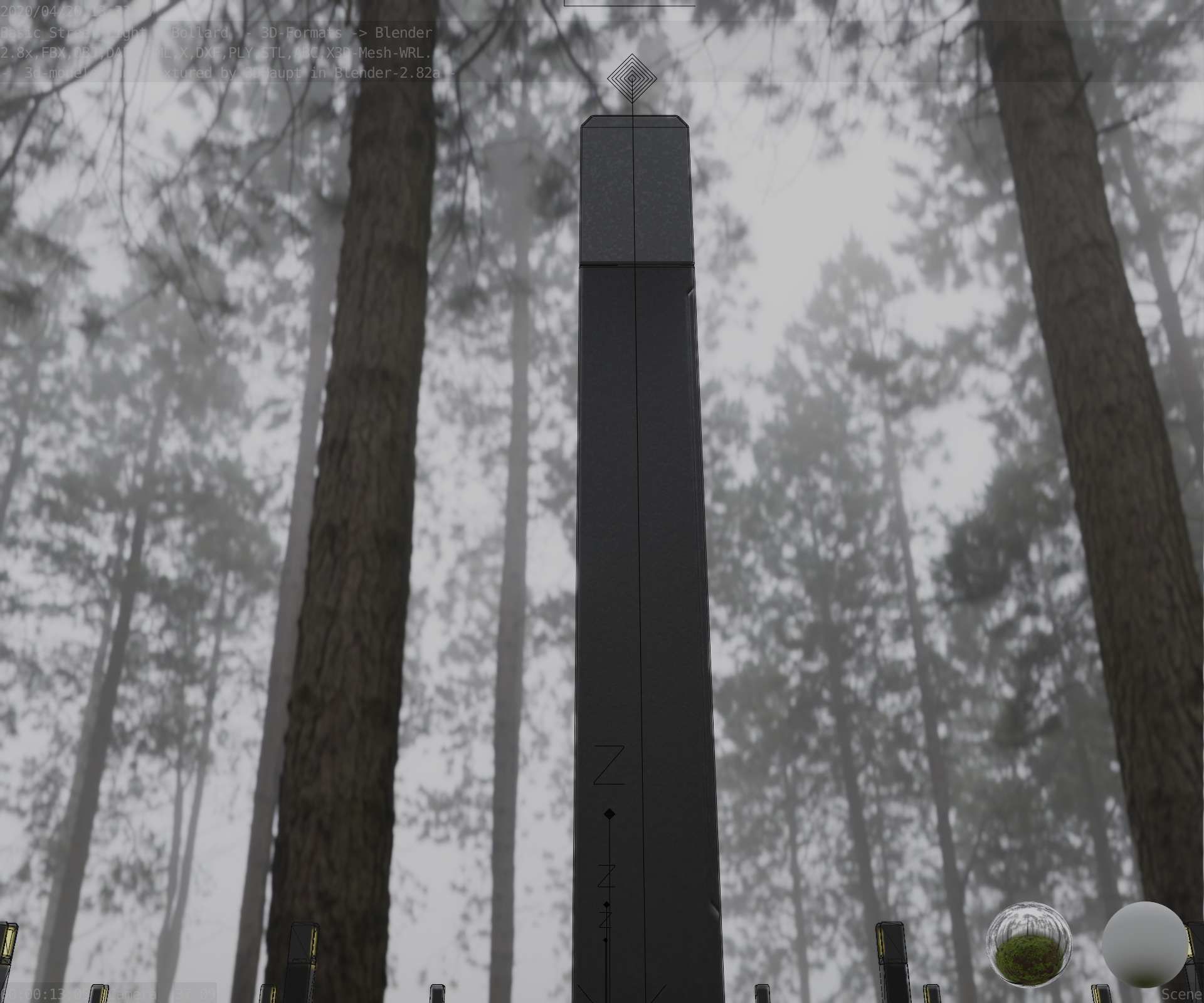 Street Light 8 Bollard 900mm Basic Version 1 Low-poly 3D model_25